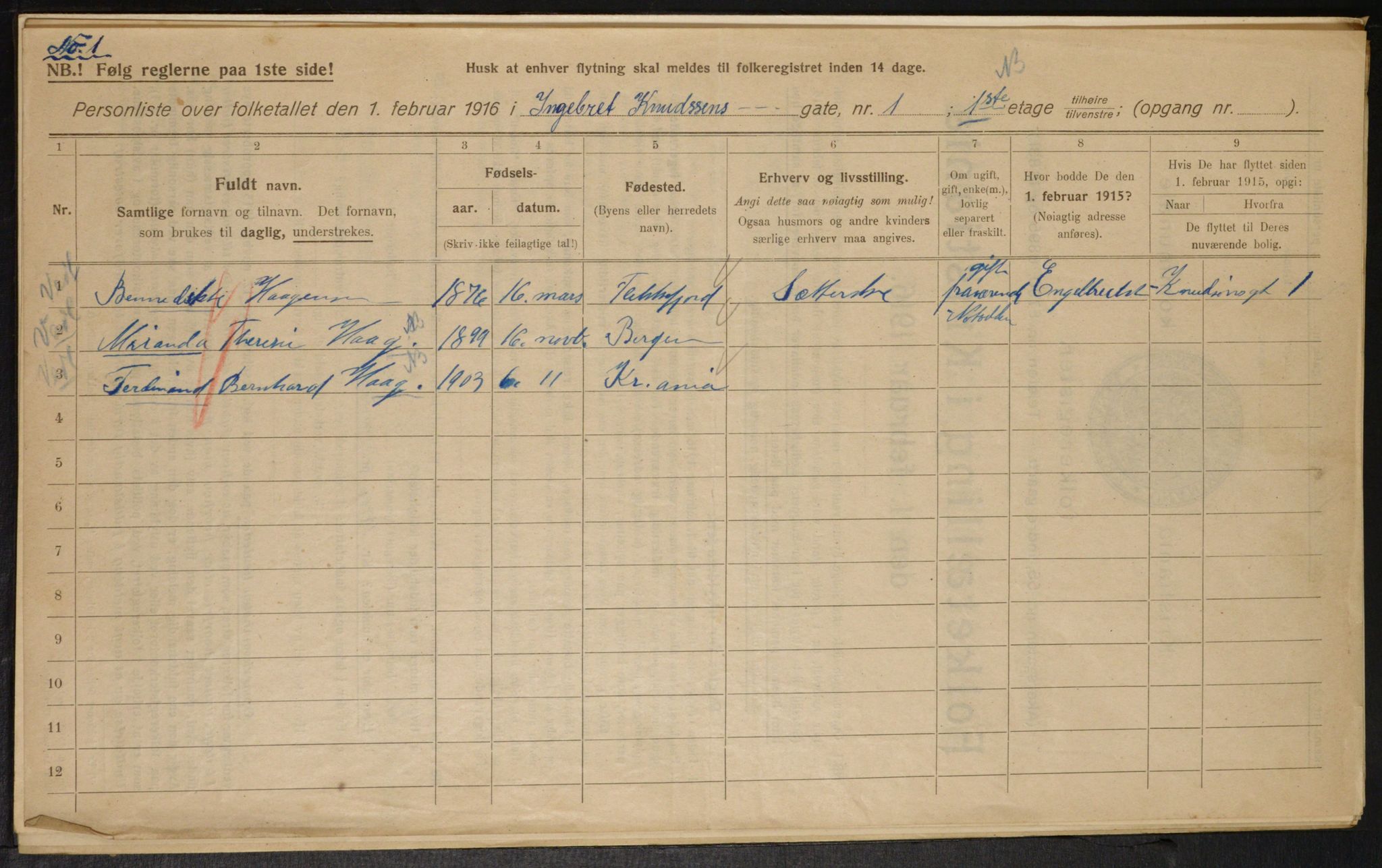 OBA, Municipal Census 1916 for Kristiania, 1916, p. 44766