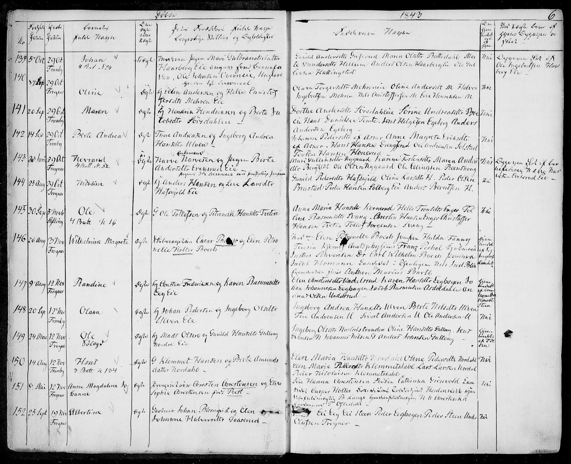 Lier kirkebøker, SAKO/A-230/F/Fa/L0011: Parish register (official) no. I 11, 1843-1854, p. 6
