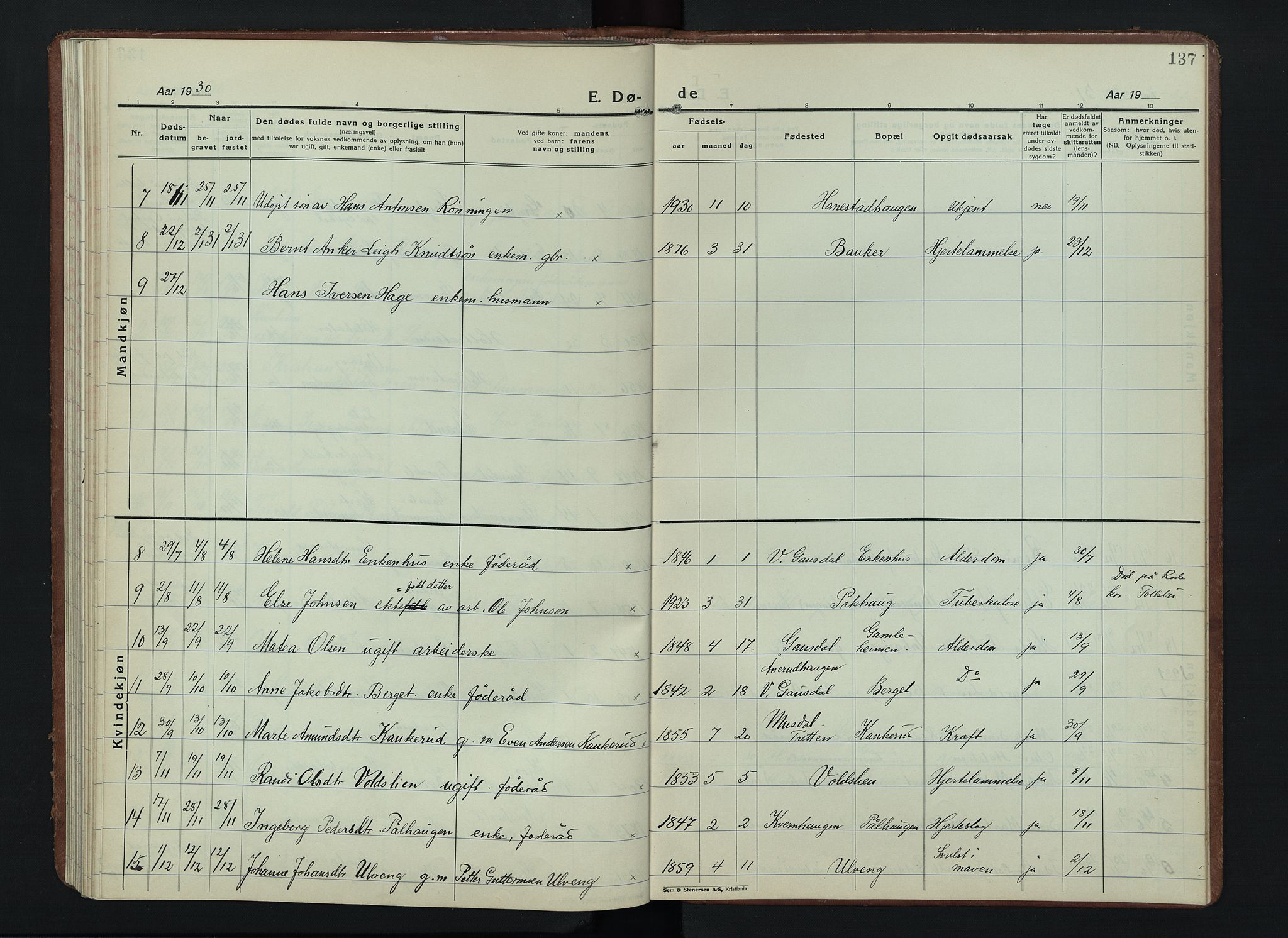 Østre Gausdal prestekontor, SAH/PREST-092/H/Ha/Hab/L0006: Parish register (copy) no. 6, 1922-1945, p. 137