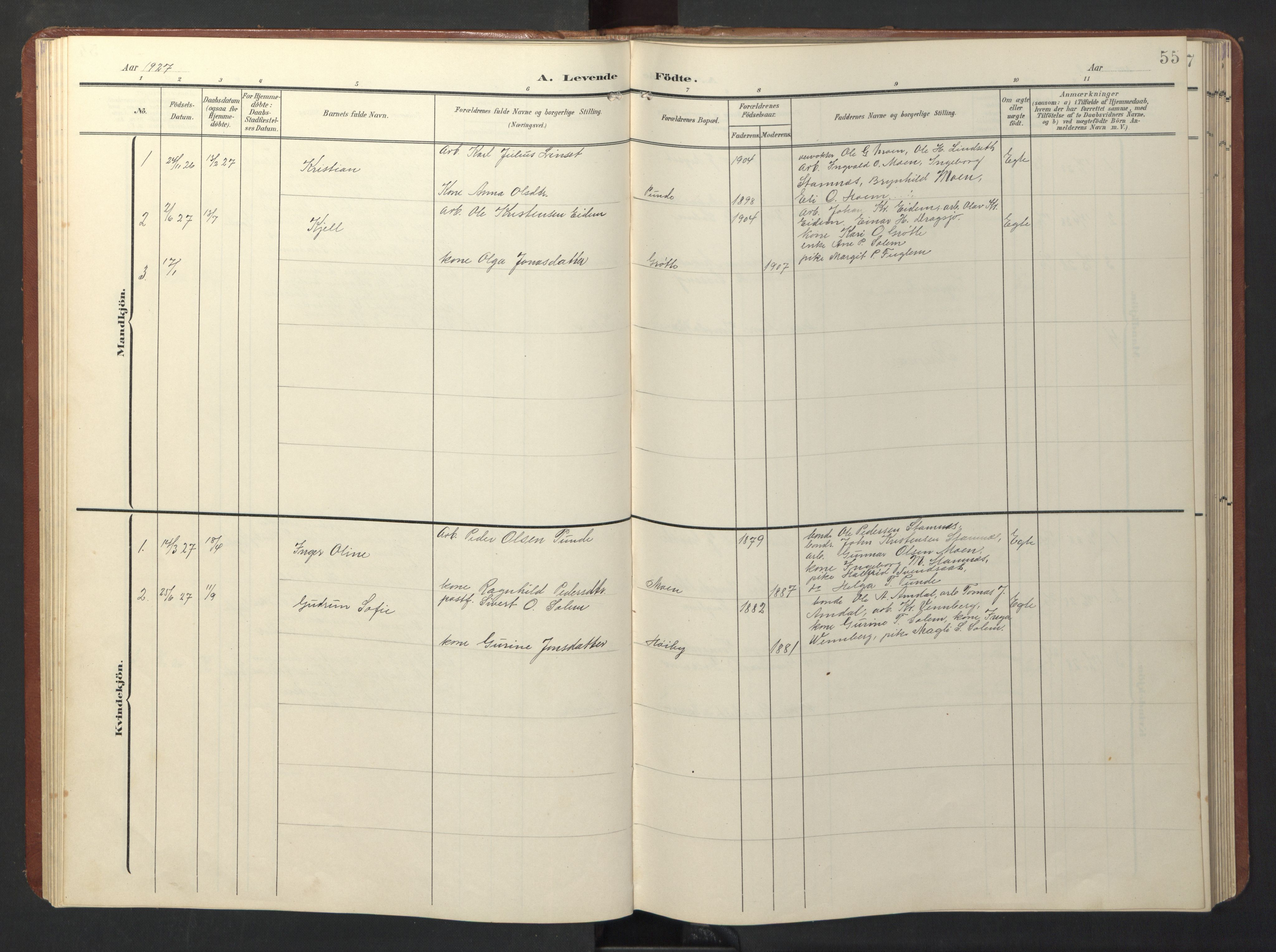 Ministerialprotokoller, klokkerbøker og fødselsregistre - Sør-Trøndelag, SAT/A-1456/696/L1161: Parish register (copy) no. 696C01, 1902-1950, p. 55