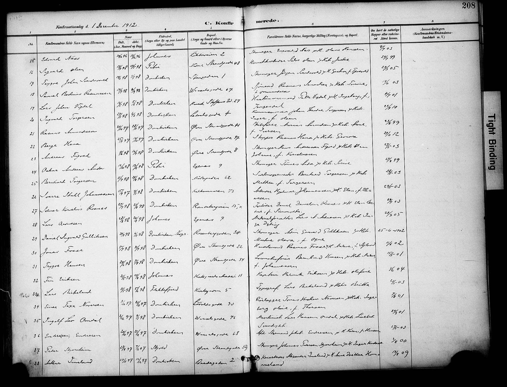 Domkirken sokneprestkontor, AV/SAST-A-101812/001/30/30BA/L0031: Parish register (official) no. A 30, 1896-1916, p. 208