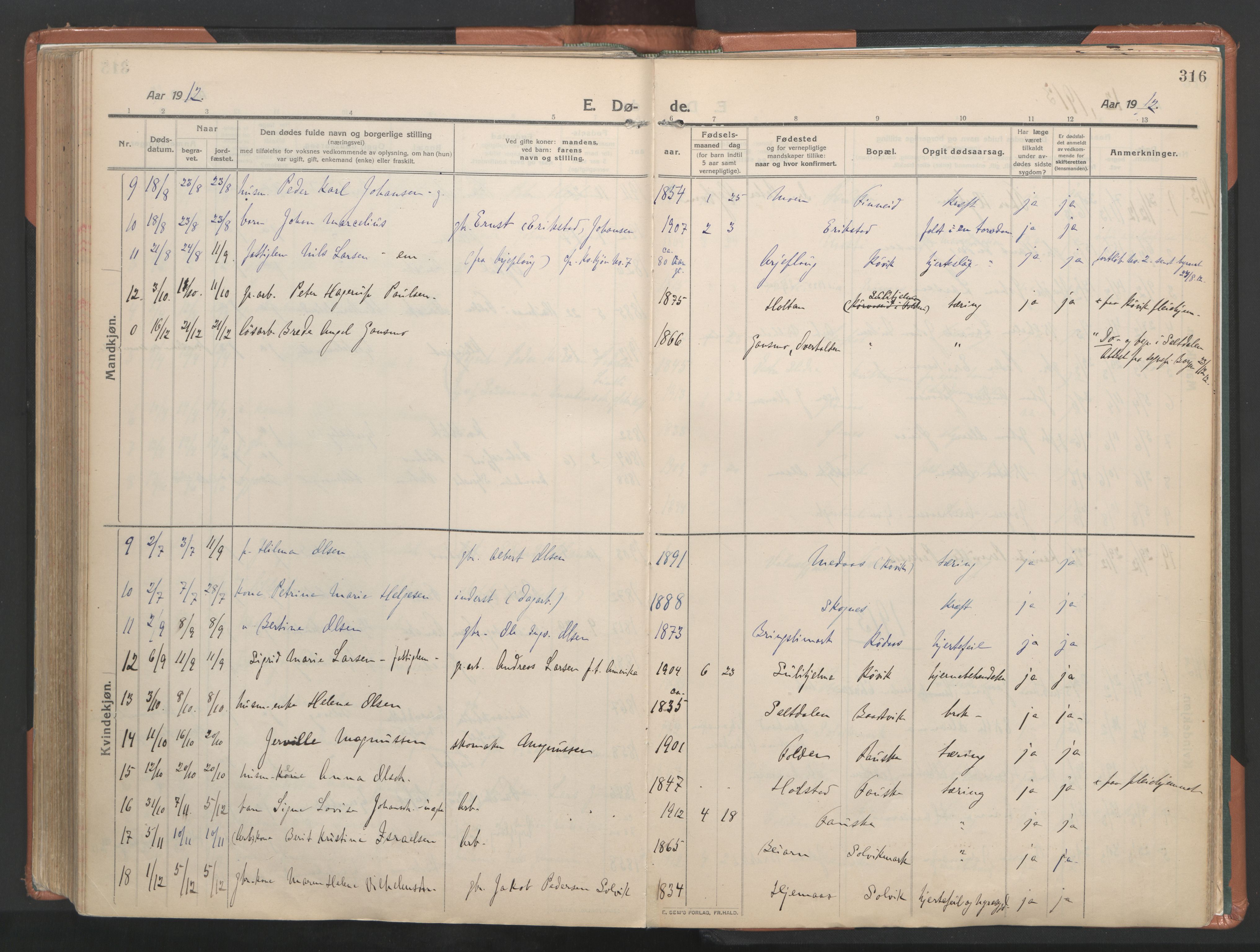 Ministerialprotokoller, klokkerbøker og fødselsregistre - Nordland, AV/SAT-A-1459/849/L0698: Parish register (official) no. 849A09, 1911-1924, p. 316