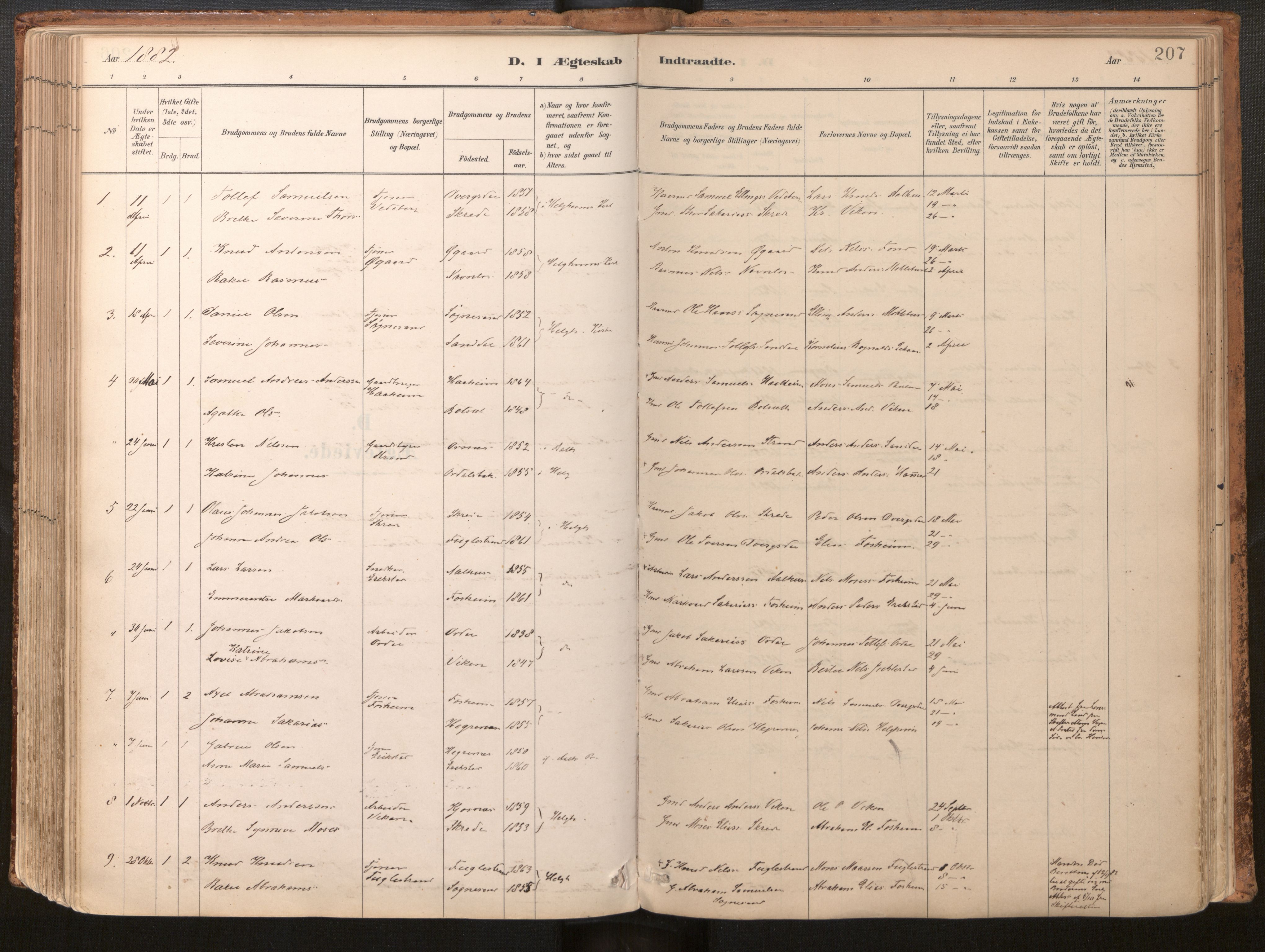 Jølster sokneprestembete, SAB/A-80701/H/Haa/Haac/L0001: Parish register (official) no. C 1, 1882-1928, p. 207