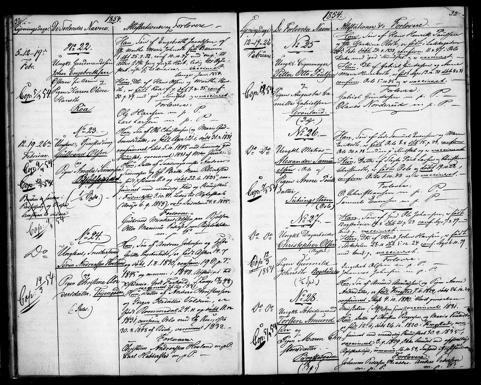 Aker prestekontor kirkebøker, AV/SAO-A-10861/H/L0005: Banns register no. 5, 1853-1864, p. 32-33