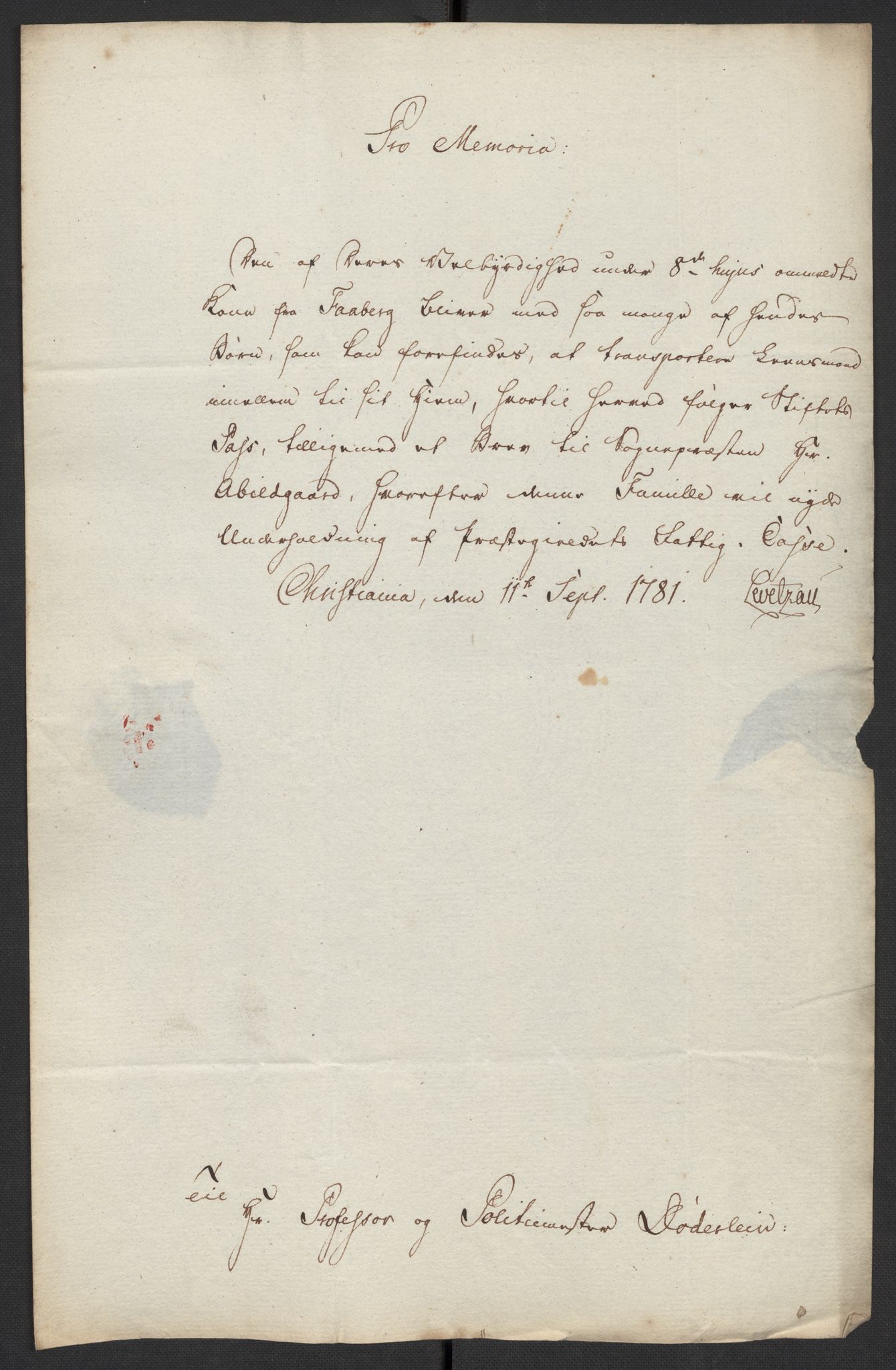 Oslo politidistrikt, AV/SAO-A-10085/D/Da/L0003: Innkomne brev, pro memoria m.v., 1781, p. 149