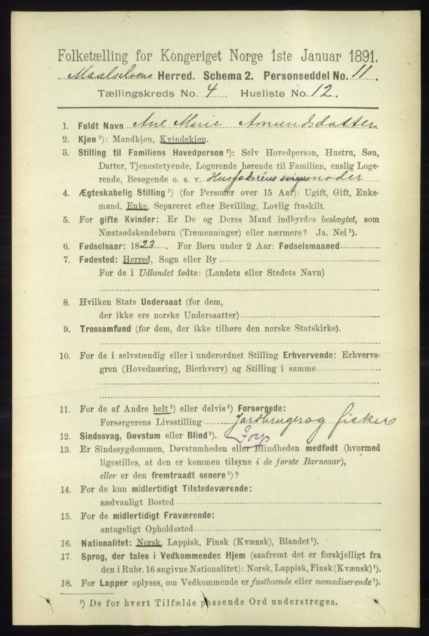 RA, 1891 census for 1924 Målselv, 1891, p. 1164