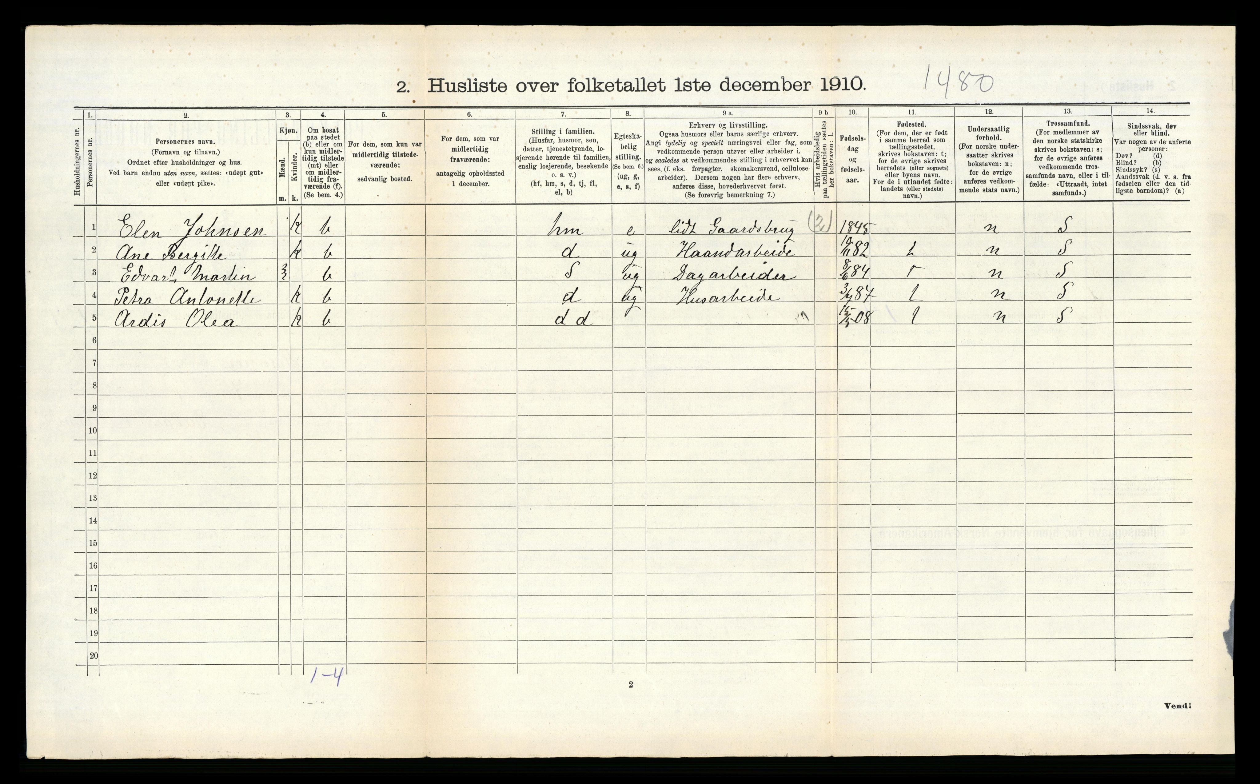 RA, 1910 census for Hemnes, 1910, p. 617