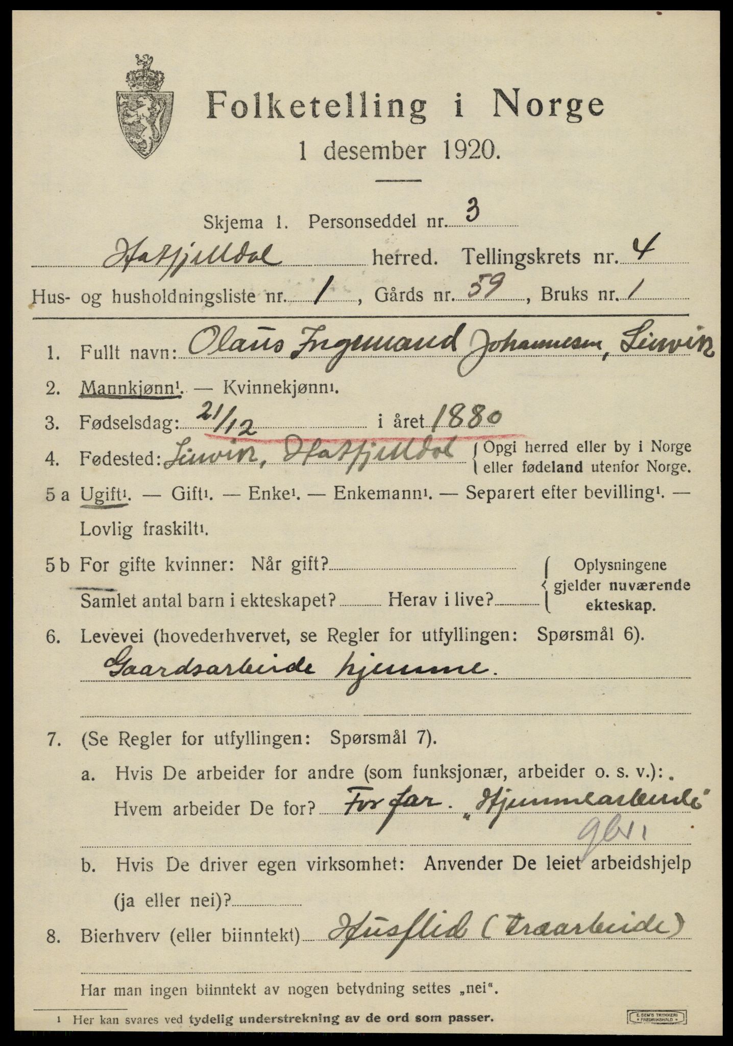 SAT, 1920 census for Hattfjelldal, 1920, p. 950