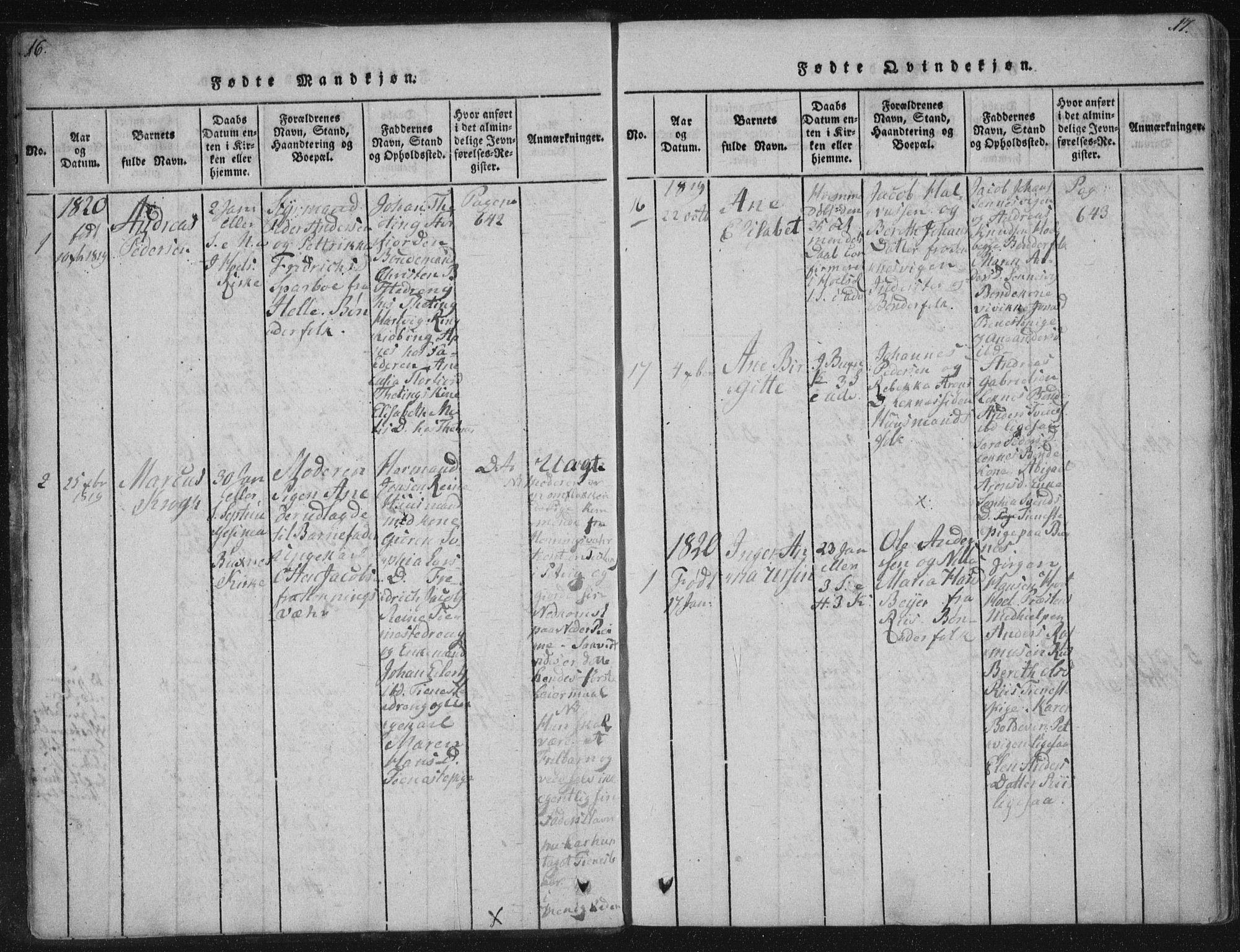 Ministerialprotokoller, klokkerbøker og fødselsregistre - Nordland, AV/SAT-A-1459/881/L1164: Parish register (copy) no. 881C01, 1818-1853, p. 16-17