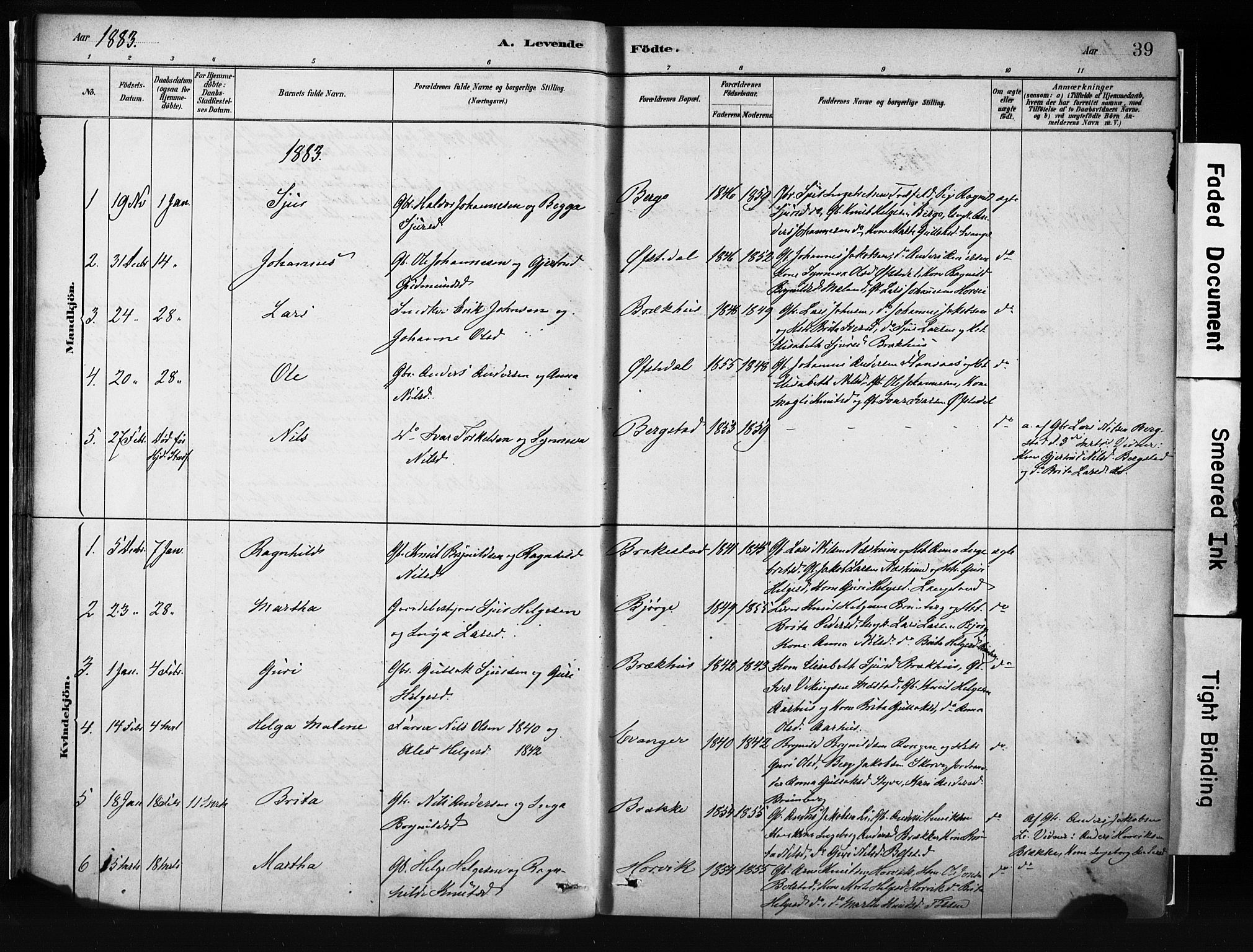 Evanger sokneprestembete, SAB/A-99924: Parish register (official) no. A 1, 1877-1899, p. 39