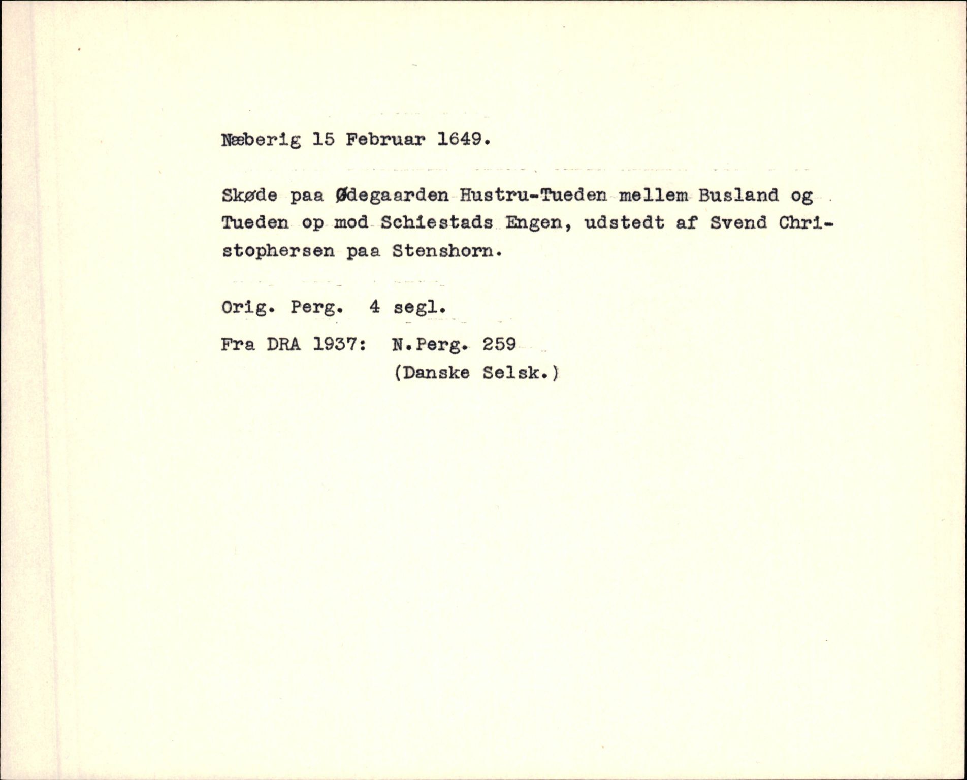 Riksarkivets diplomsamling, AV/RA-EA-5965/F35/F35f/L0003: Regestsedler: Diplomer fra DRA 1937 og 1996, p. 575