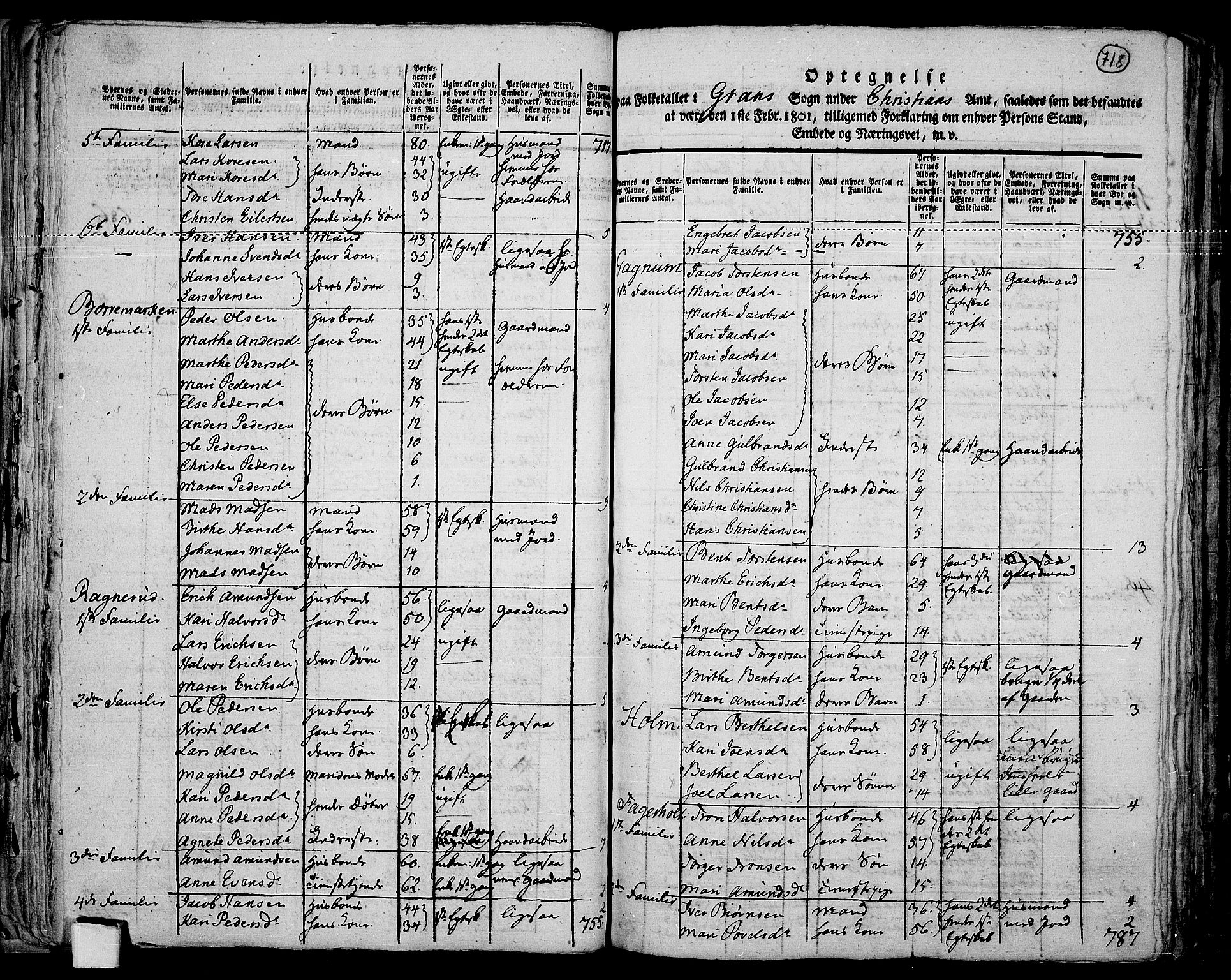 RA, 1801 census for 0534P Gran, 1801, p. 717b-718a
