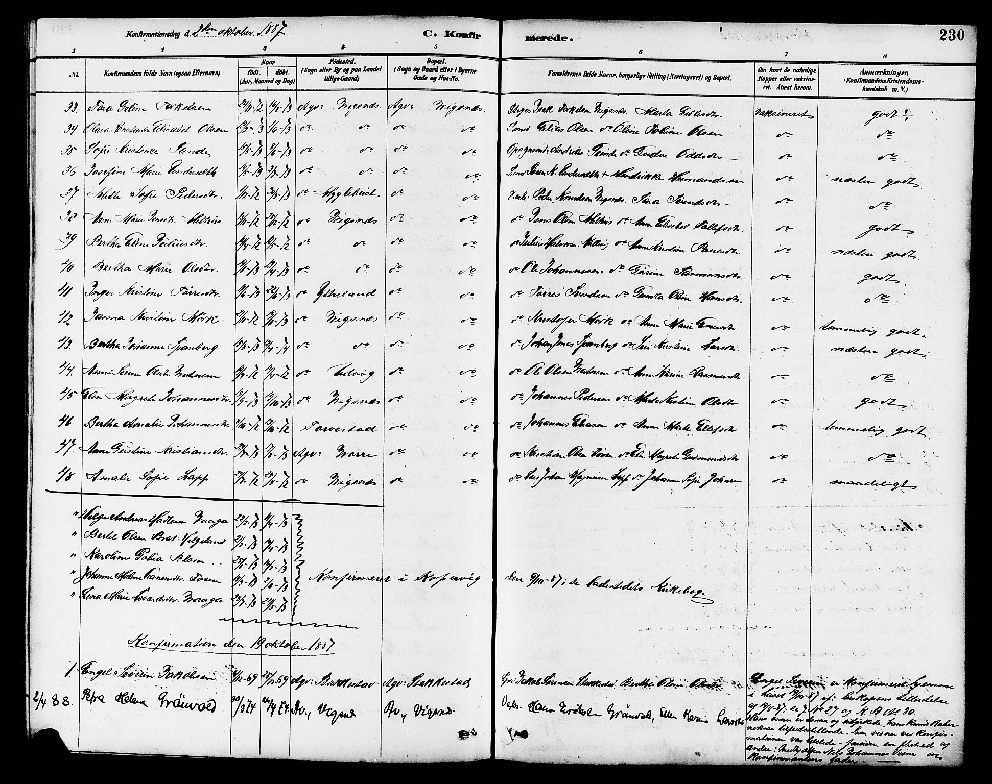 Avaldsnes sokneprestkontor, AV/SAST-A -101851/H/Ha/Hab/L0007: Parish register (copy) no. B 7, 1885-1909, p. 230