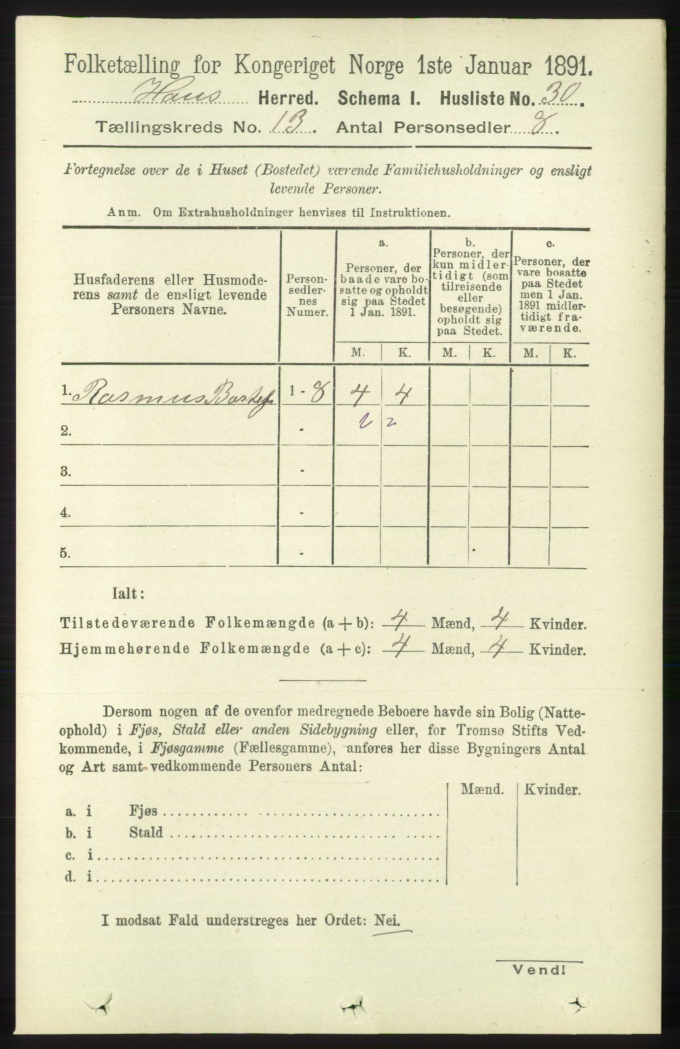 RA, 1891 census for 1250 Haus, 1891, p. 5550