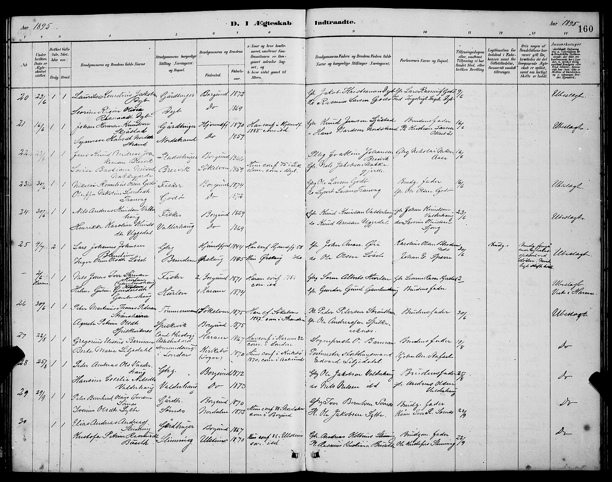 Ministerialprotokoller, klokkerbøker og fødselsregistre - Møre og Romsdal, AV/SAT-A-1454/528/L0430: Parish register (copy) no. 528C11, 1884-1899, p. 160