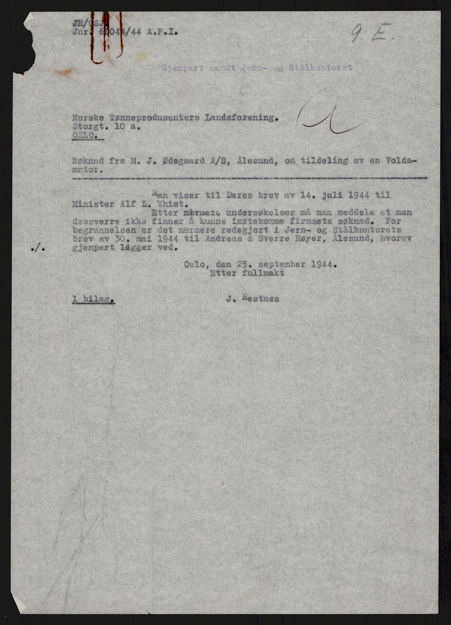 Direktoratet for industriforsyning, Sekretariatet, AV/RA-S-4153/D/Df/L0055: 9. Metallkontoret, 1940-1945, p. 185