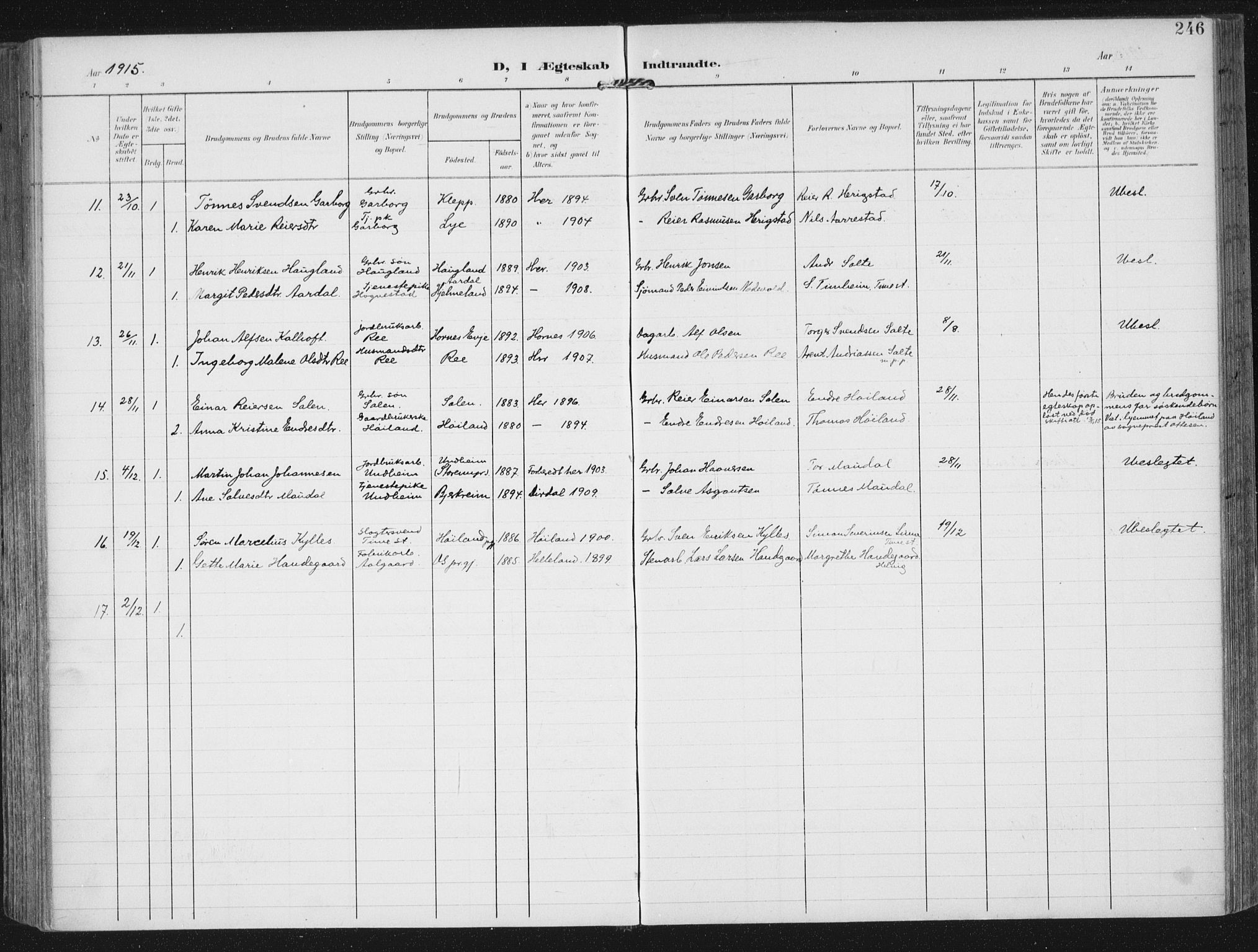 Lye sokneprestkontor, AV/SAST-A-101794/002/A/L0001: Parish register (official) no. A 12, 1904-1920, p. 246