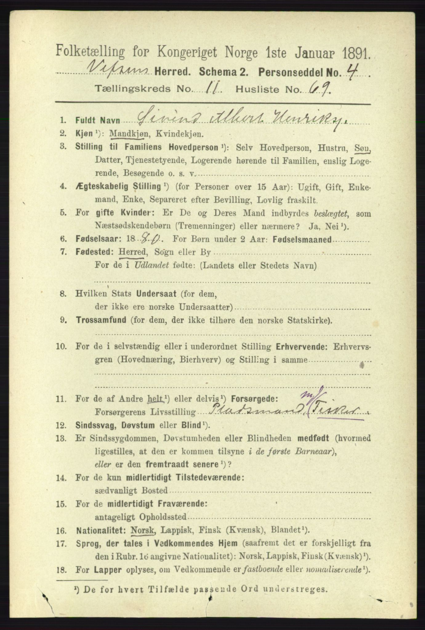 RA, 1891 census for 1824 Vefsn, 1891, p. 6052