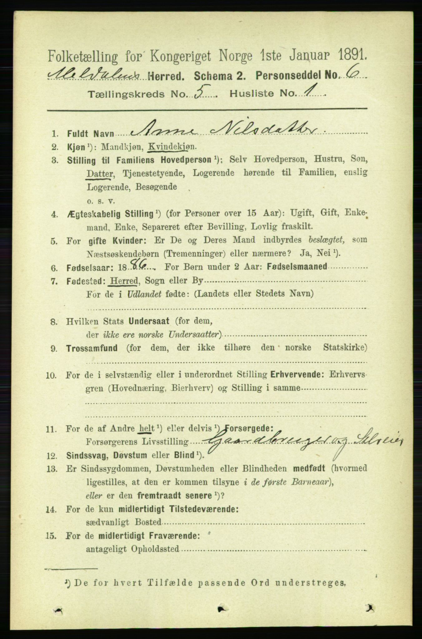 RA, 1891 census for 1636 Meldal, 1891, p. 2520