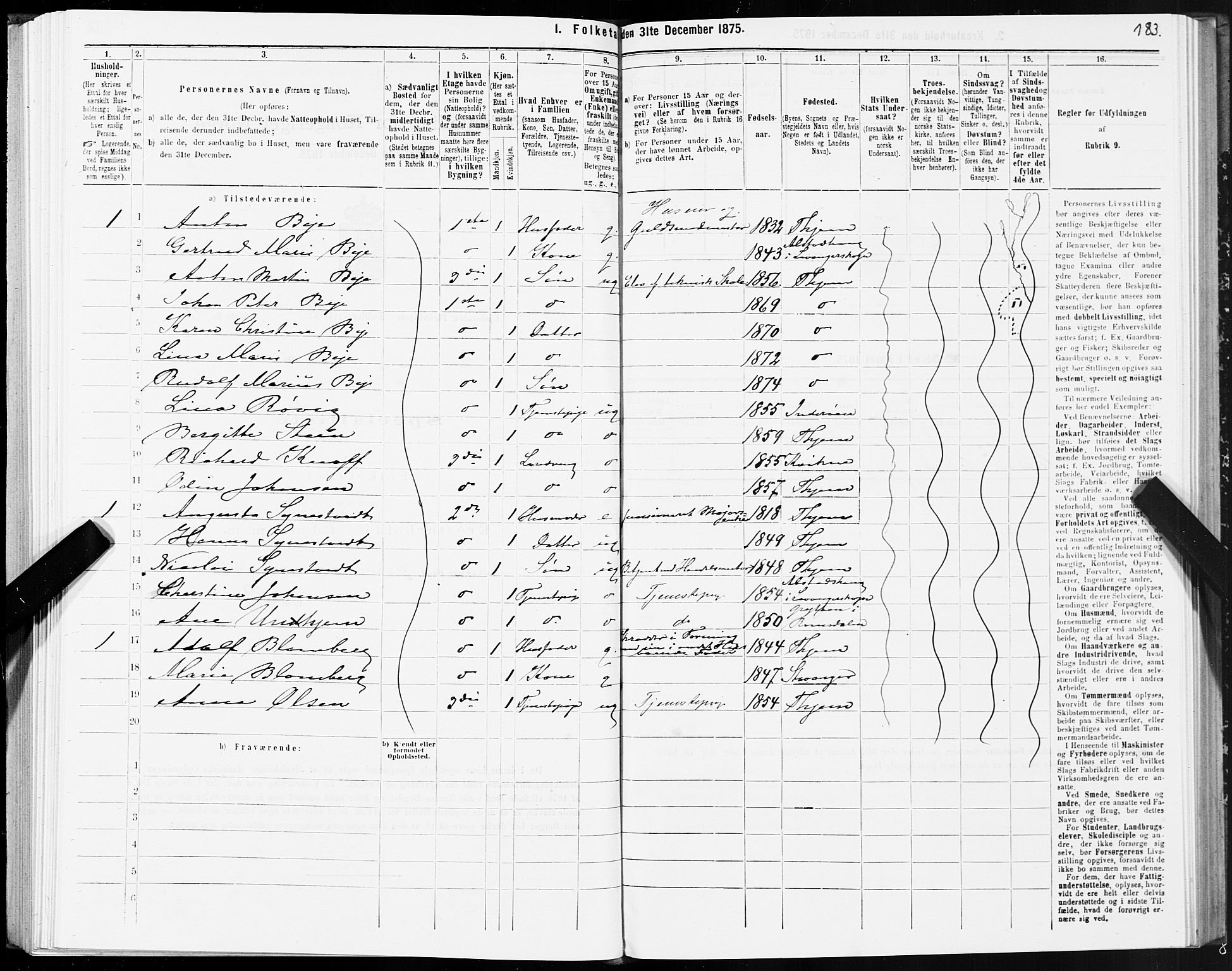 SAT, 1875 census for 1601 Trondheim, 1875, p. 2183