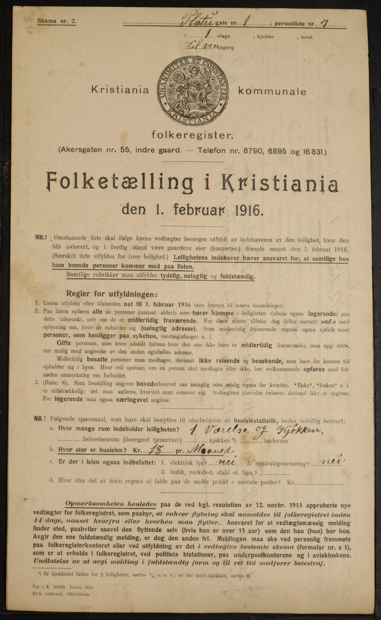 OBA, Municipal Census 1916 for Kristiania, 1916, p. 82121