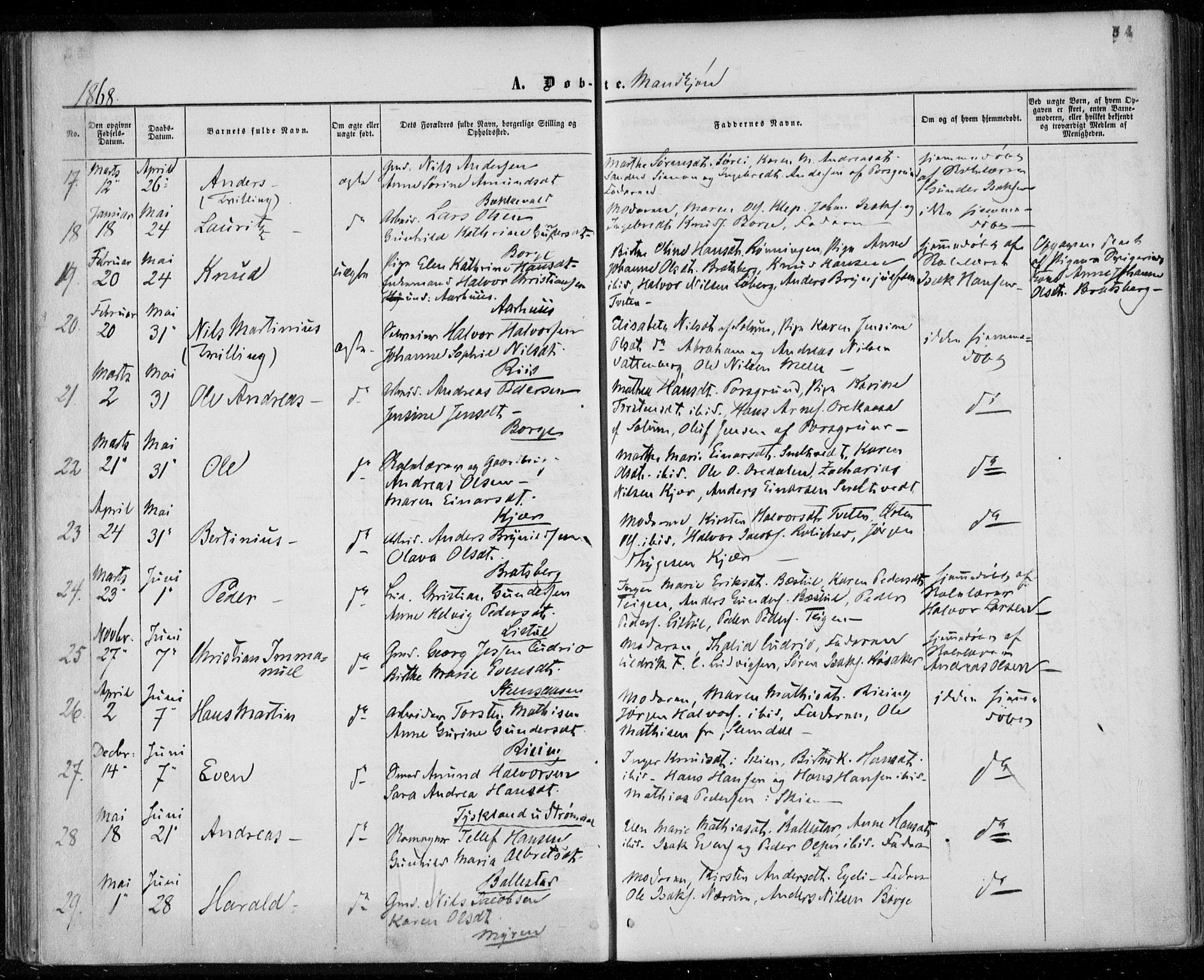 Gjerpen kirkebøker, AV/SAKO-A-265/F/Fa/L0008a: Parish register (official) no. I 8A, 1857-1871, p. 54