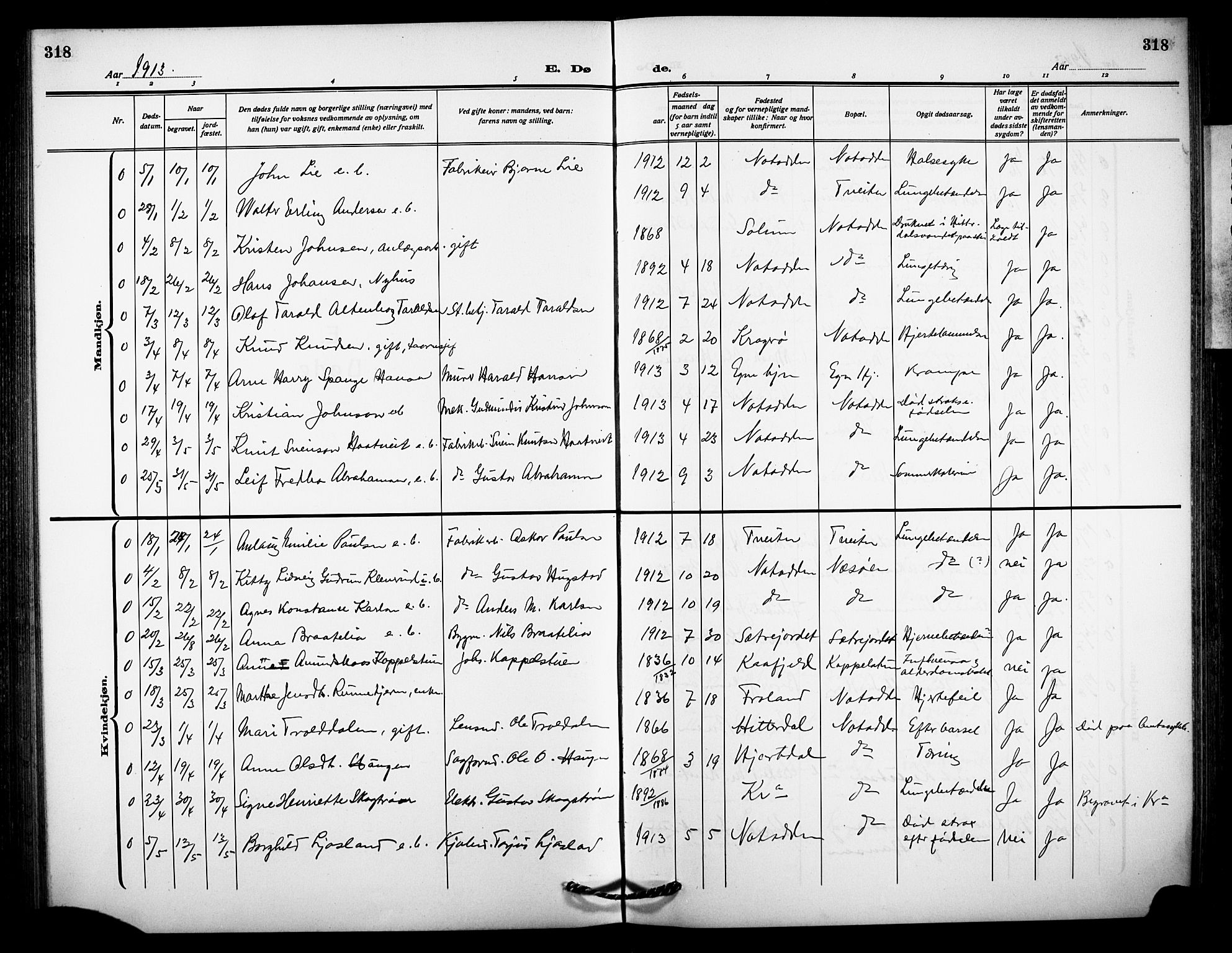 Notodden kirkebøker, AV/SAKO-A-290/G/Ga/L0001: Parish register (copy) no. 1, 1912-1923, p. 318