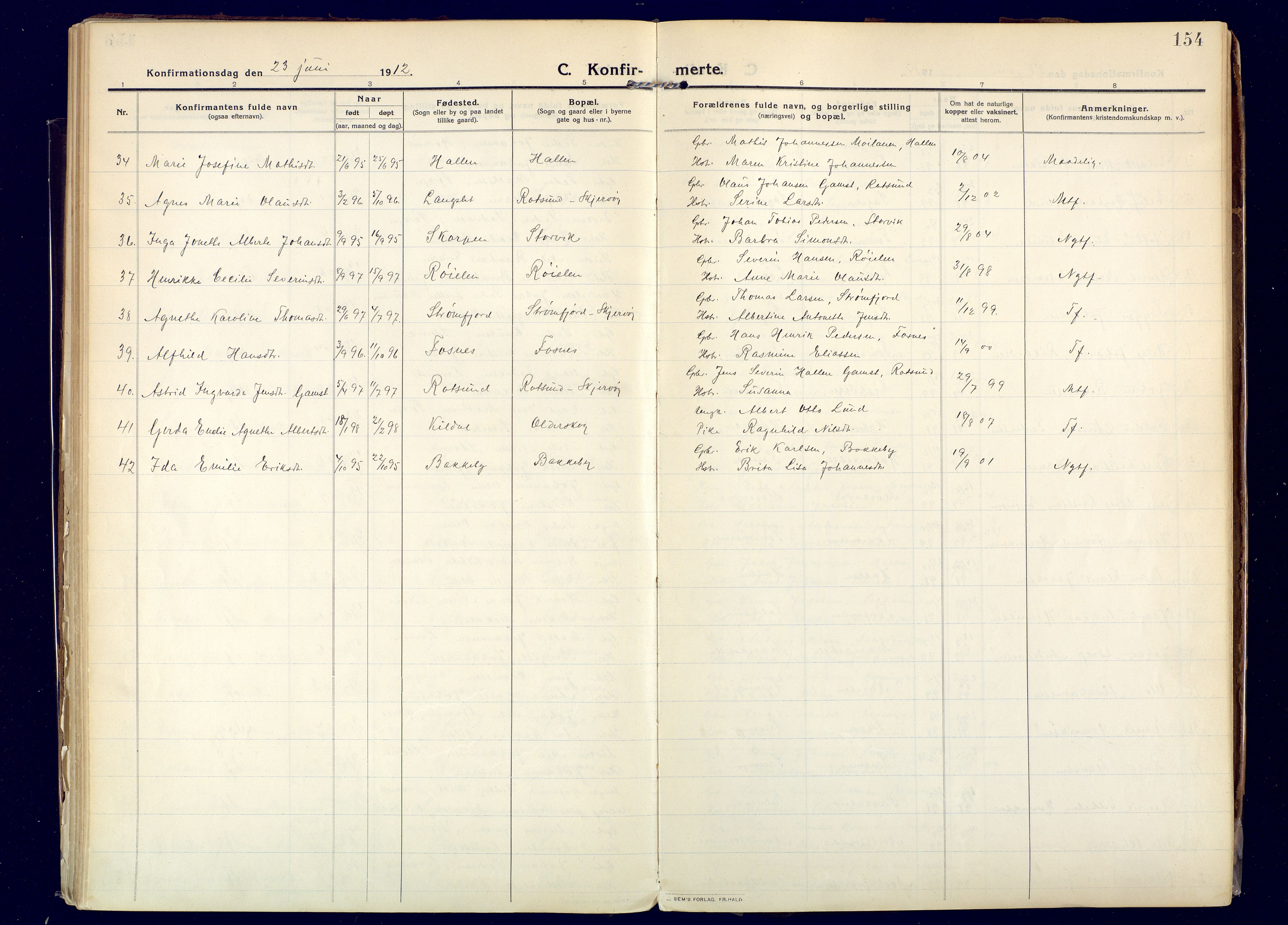 Skjervøy sokneprestkontor, AV/SATØ-S-1300/H/Ha/Haa: Parish register (official) no. 20, 1911-1931, p. 154