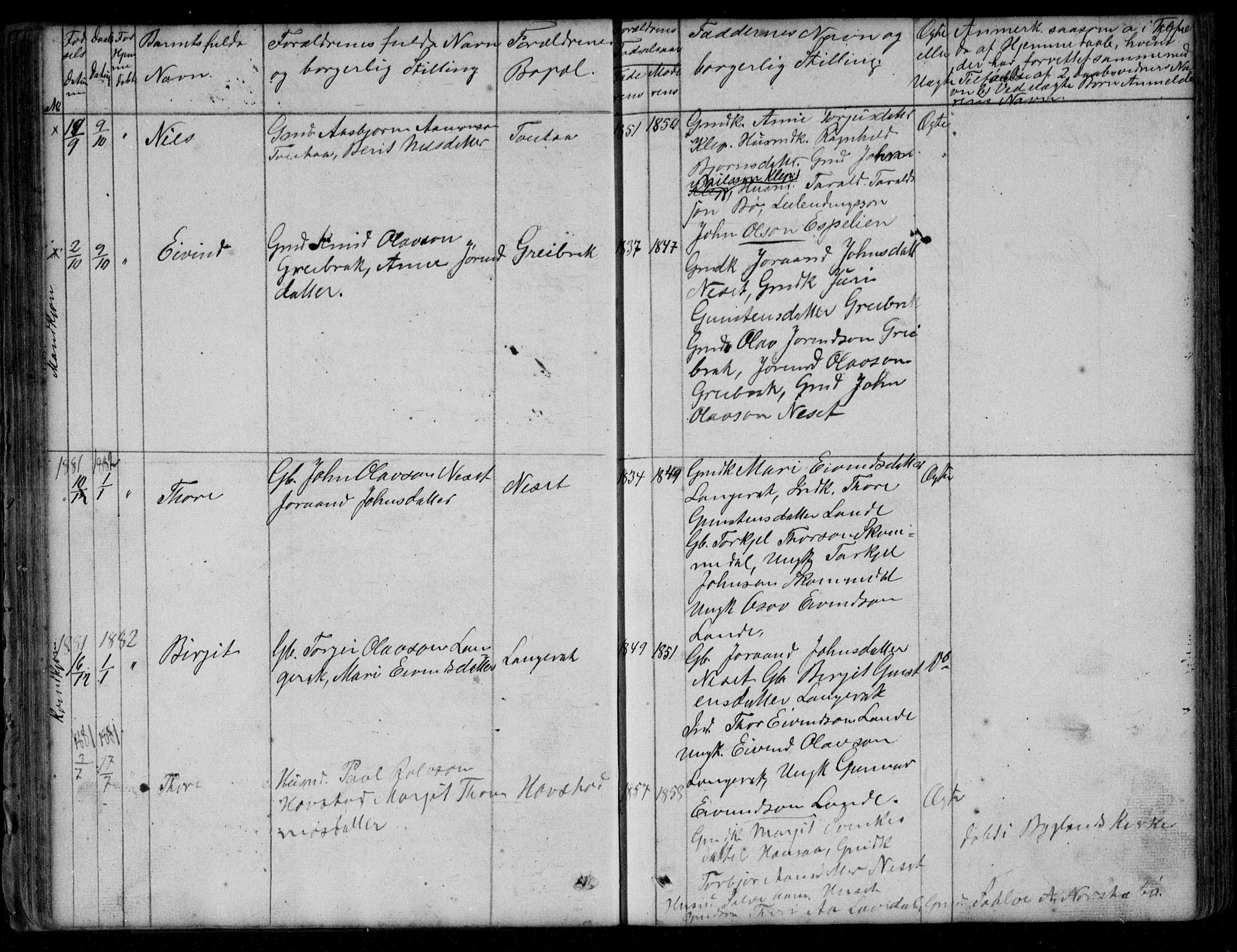 Bygland sokneprestkontor, SAK/1111-0006/F/Fb/Fbd/L0001: Parish register (copy) no. B 1, 1848-1895, p. 57