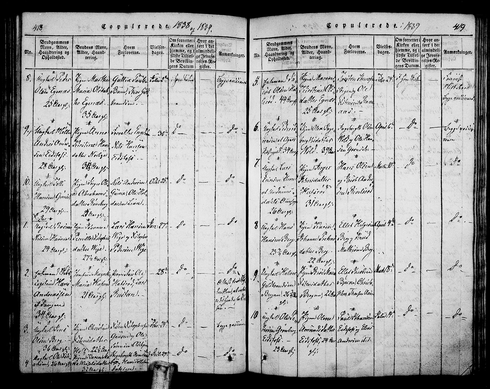 Hof kirkebøker, SAKO/A-64/F/Fa/L0004: Parish register (official) no. I 4, 1814-1843, p. 418-419