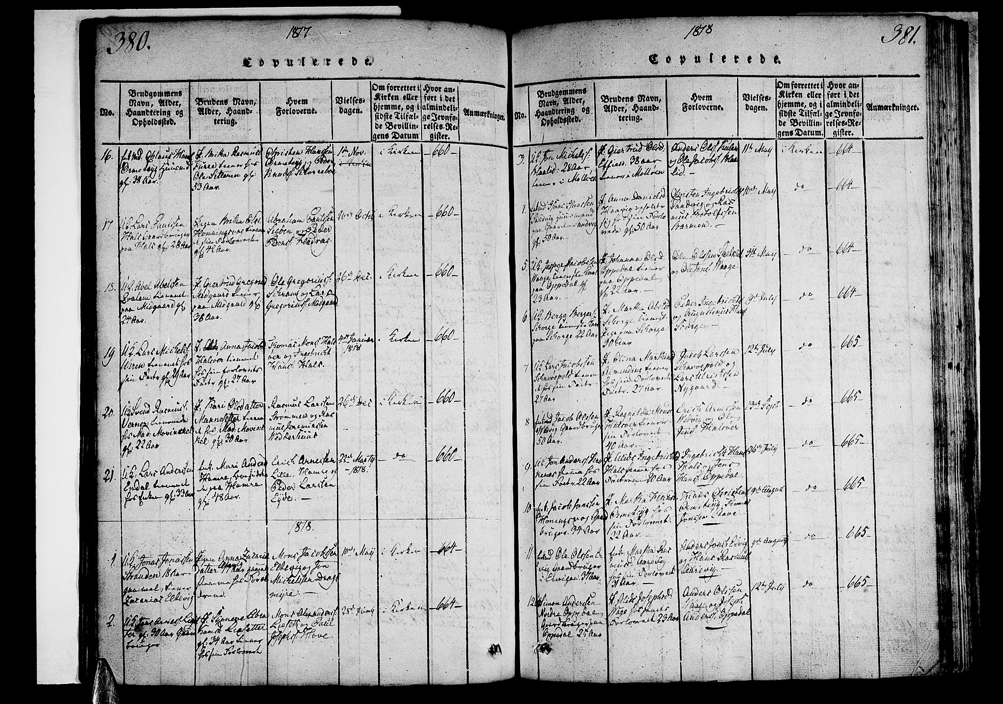 Selje sokneprestembete, SAB/A-99938/H/Ha/Haa/Haaa: Parish register (official) no. A 8, 1816-1828, p. 380-381