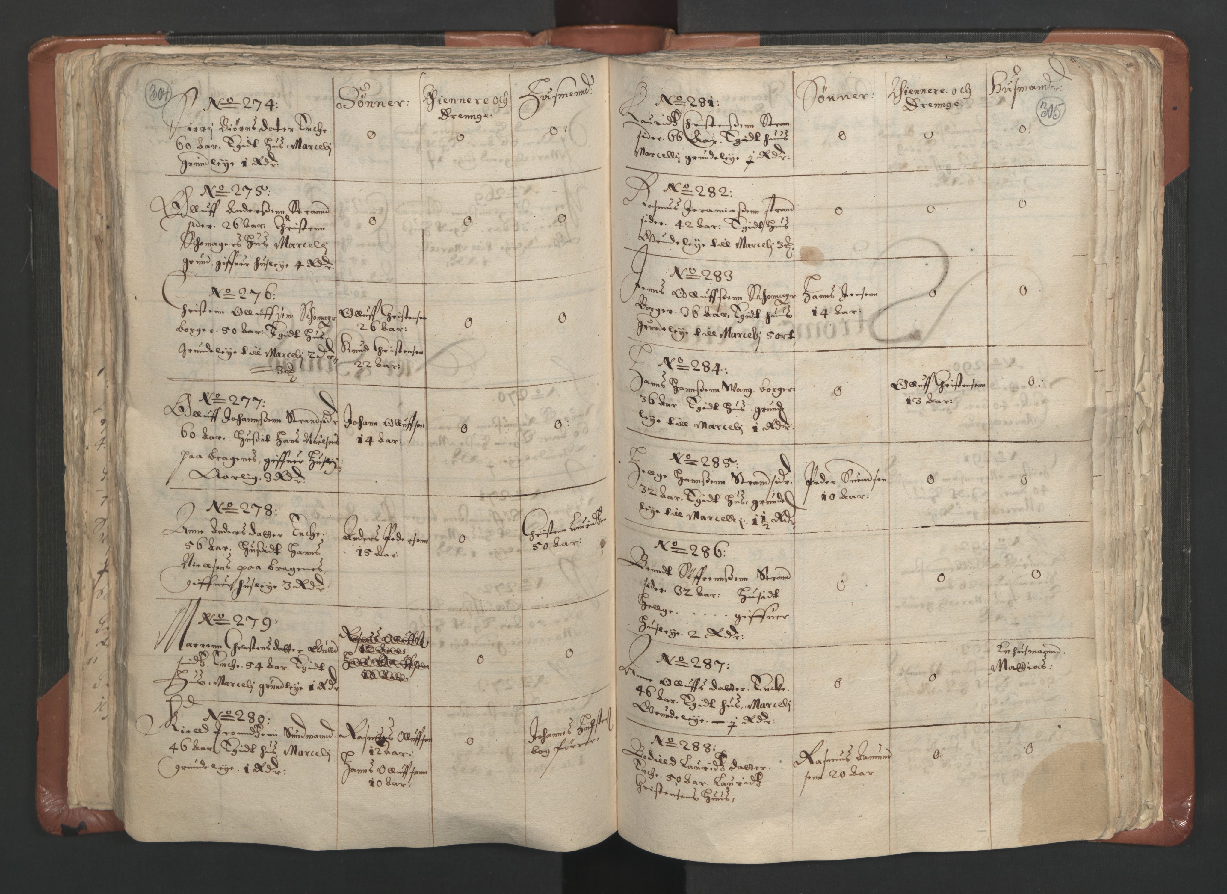 RA, Vicar's Census 1664-1666, no. 9: Bragernes deanery, 1664-1666, p. 304-305