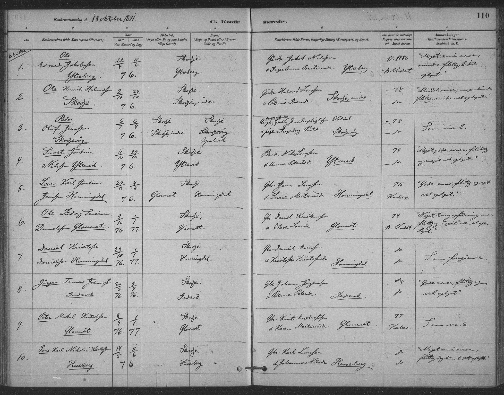 Ministerialprotokoller, klokkerbøker og fødselsregistre - Møre og Romsdal, AV/SAT-A-1454/524/L0356: Parish register (official) no. 524A08, 1880-1899, p. 110