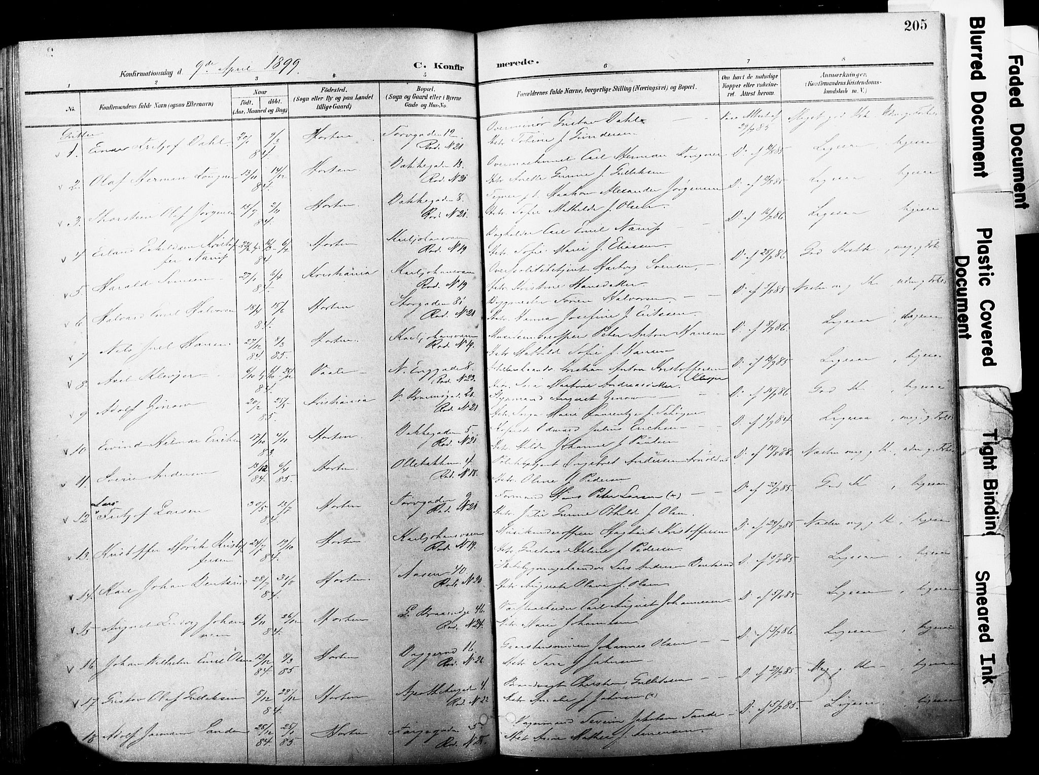 Horten kirkebøker, AV/SAKO-A-348/F/Fa/L0005: Parish register (official) no. 5, 1896-1904, p. 205