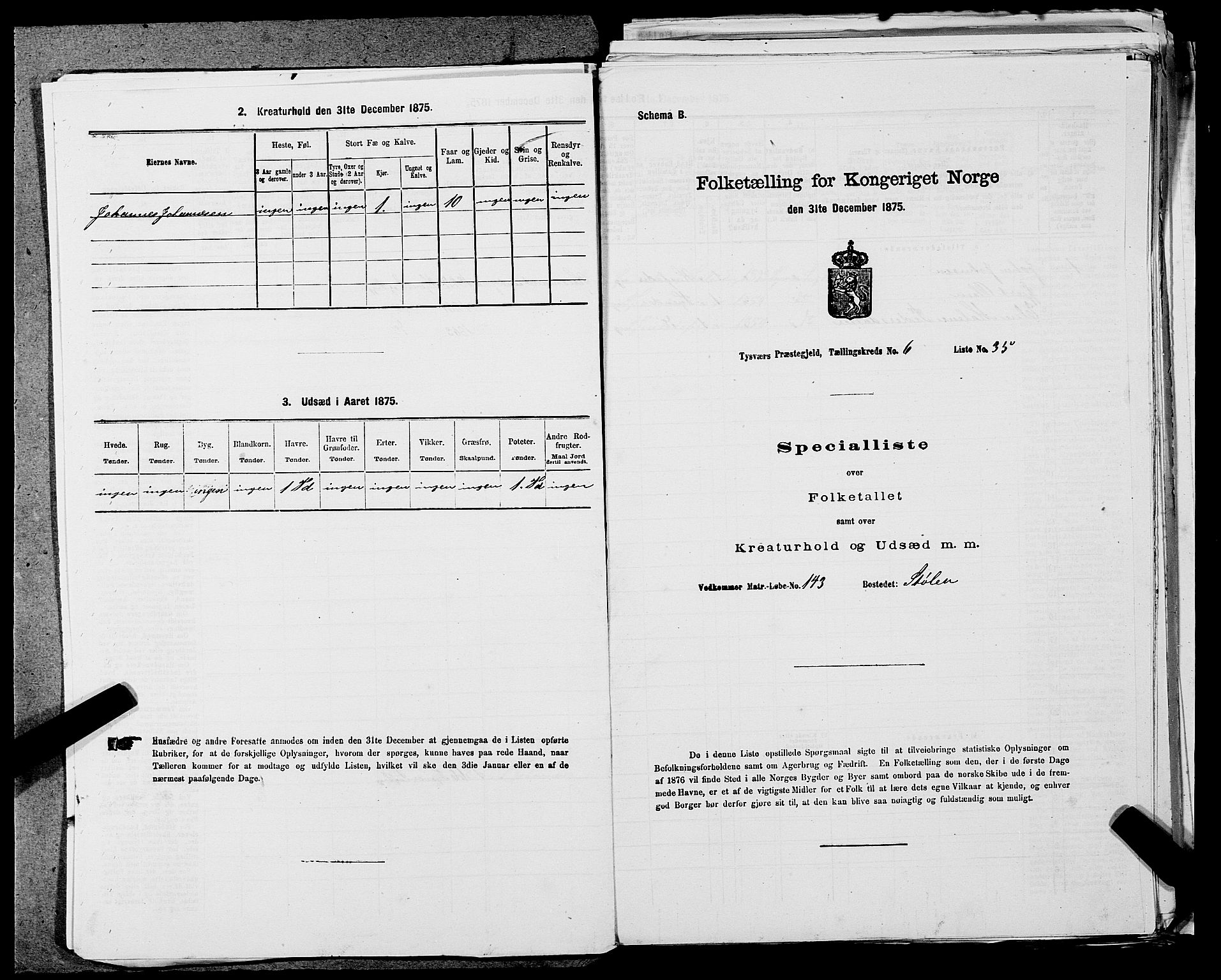 SAST, 1875 census for 1146P Tysvær, 1875, p. 720