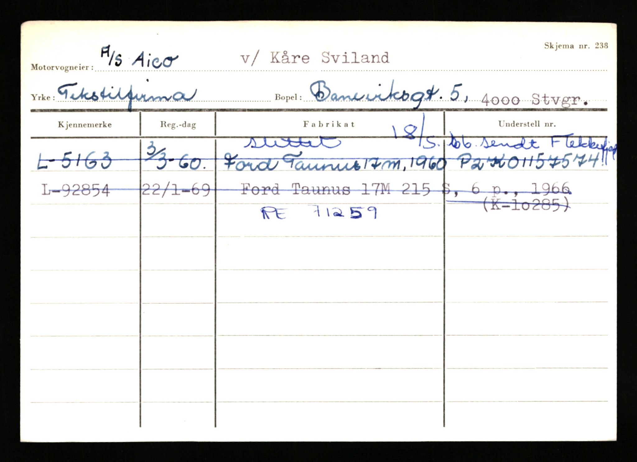 Stavanger trafikkstasjon, AV/SAST-A-101942/0/H/L0001: Abarbanell - Askerud, 1930-1971, p. 237