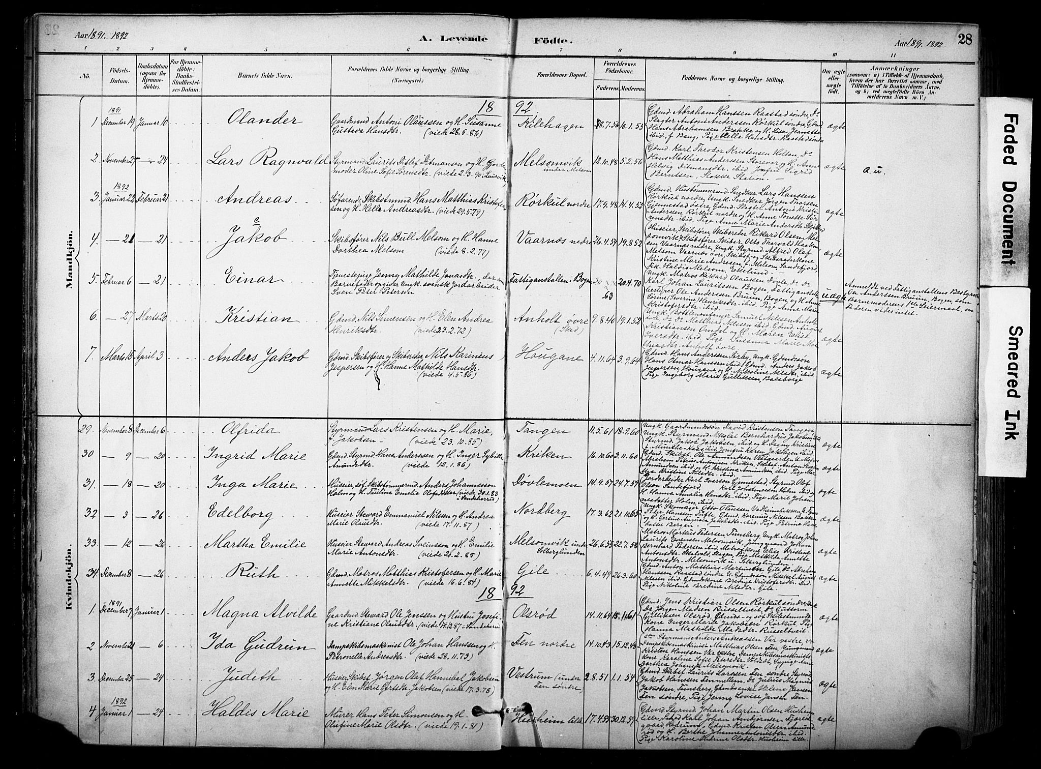 Stokke kirkebøker, SAKO/A-320/F/Fa/L0010: Parish register (official) no. I 10, 1884-1903, p. 28