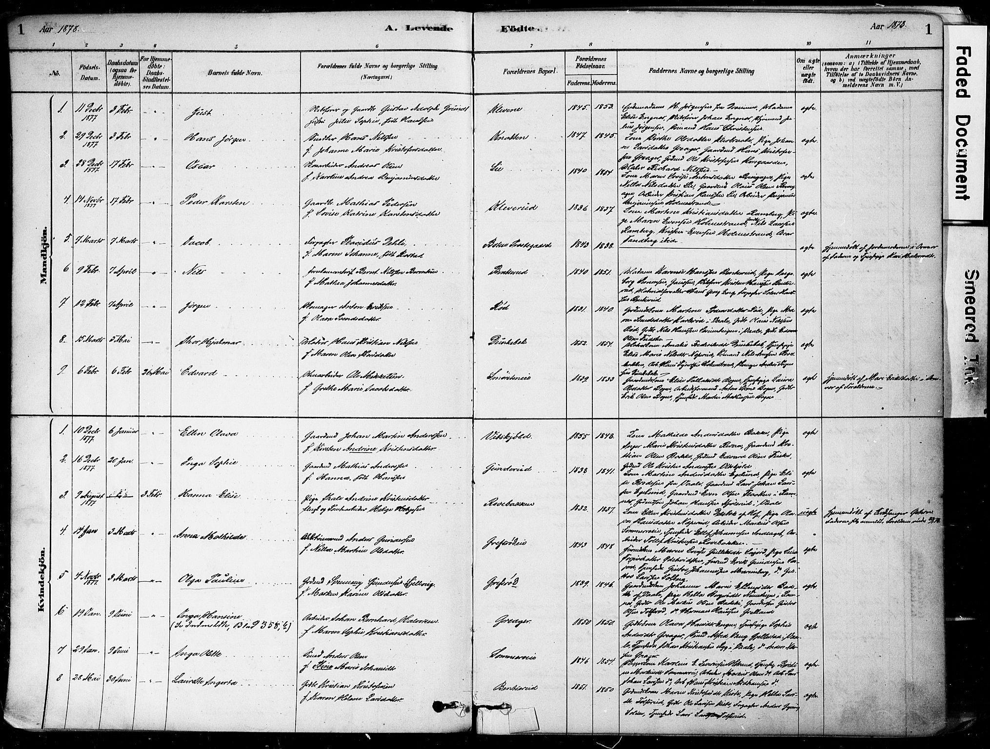 Botne kirkebøker, AV/SAKO-A-340/F/Fa/L0007: Parish register (official) no. I 7, 1878-1910, p. 1