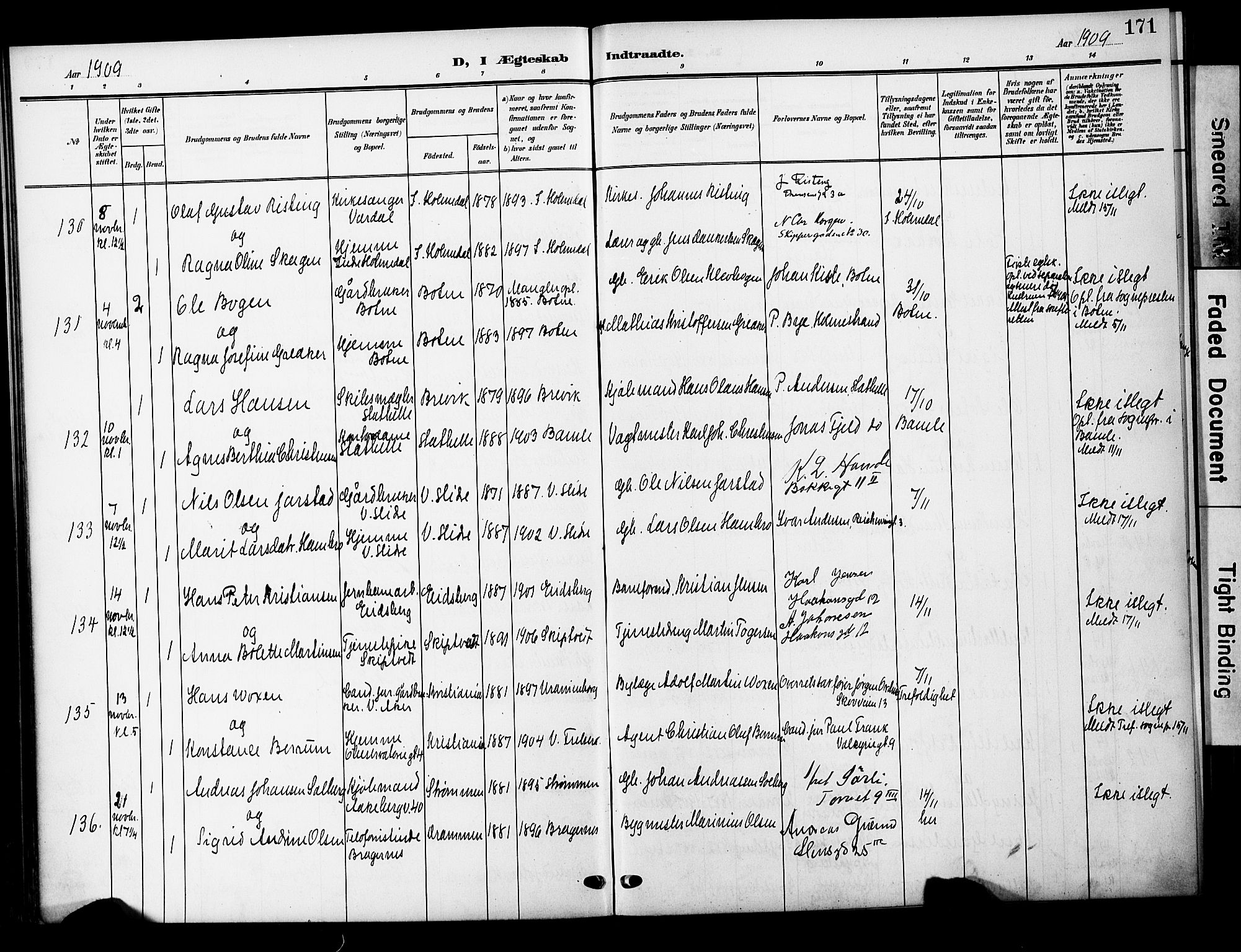 Oslo domkirke Kirkebøker, AV/SAO-A-10752/F/Fa/L0033: Parish register (official) no. 33, 1902-1913, p. 171