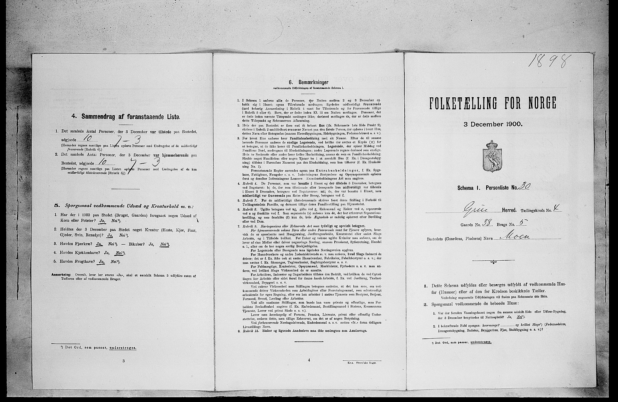 SAH, 1900 census for Grue, 1900, p. 809