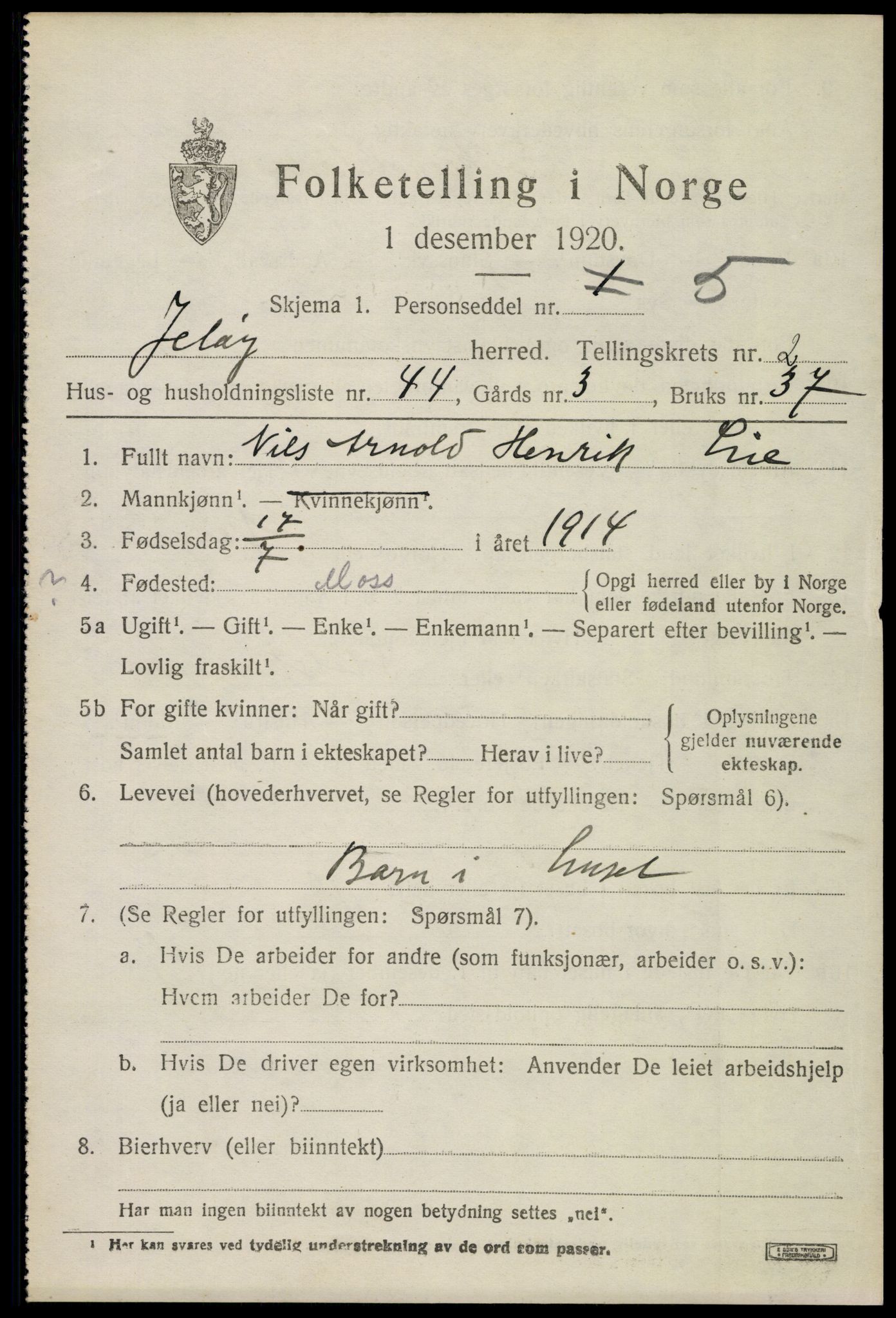 SAO, 1920 census for Moss land district, 1920, p. 2689