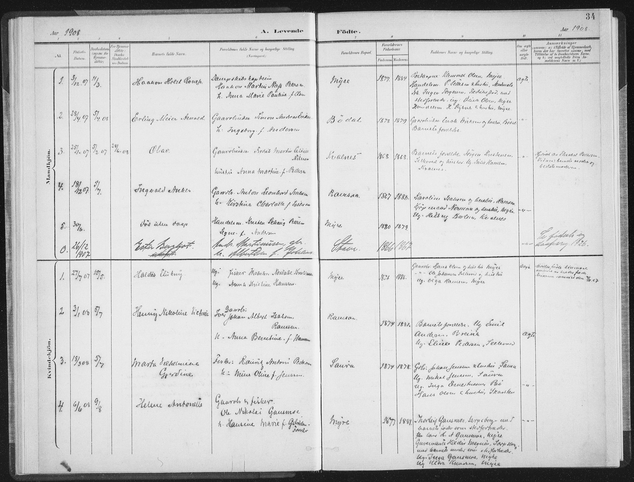 Ministerialprotokoller, klokkerbøker og fødselsregistre - Nordland, SAT/A-1459/897/L1400: Parish register (official) no. 897A07, 1897-1908, p. 34