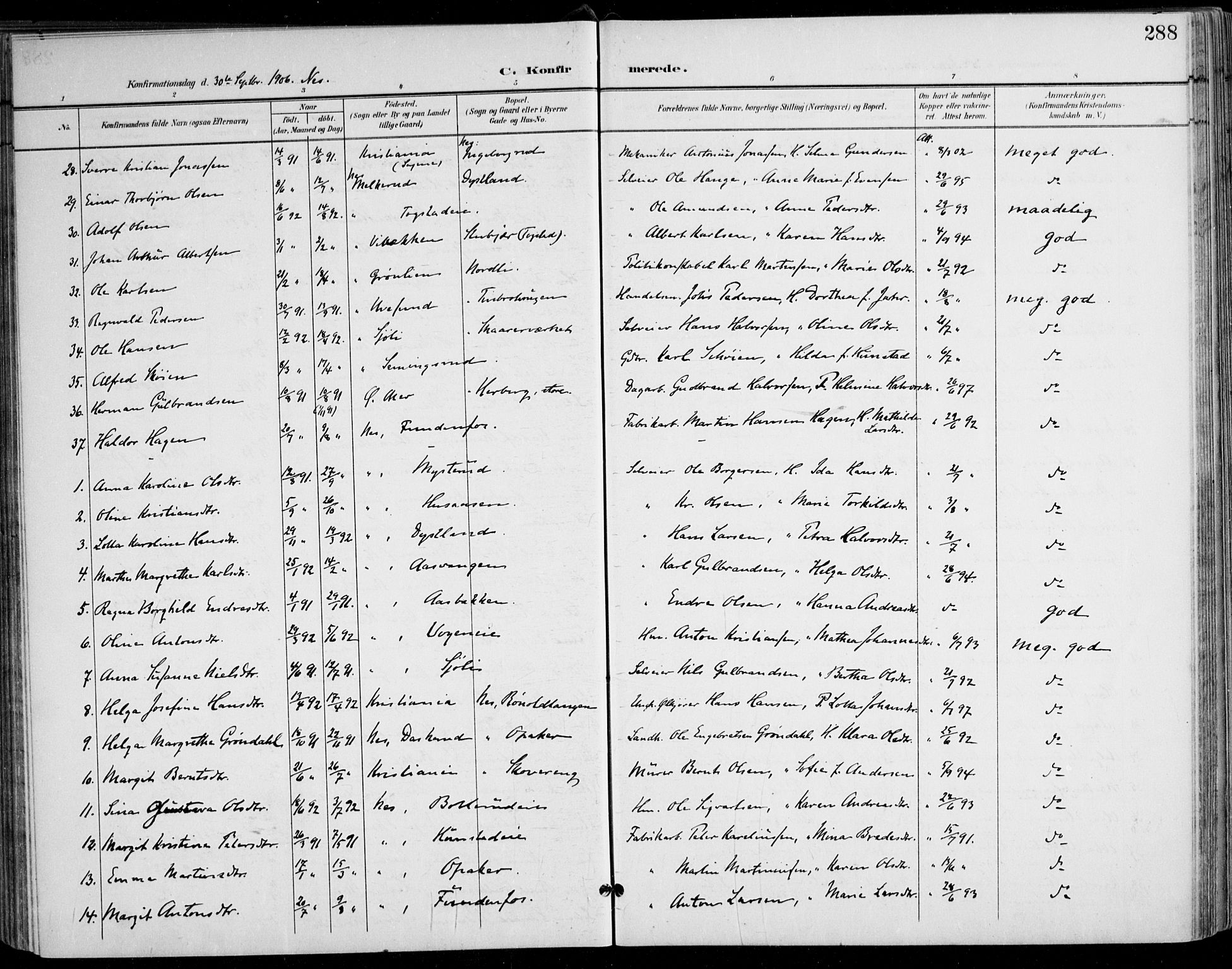 Nes prestekontor Kirkebøker, AV/SAO-A-10410/F/Fa/L0011: Parish register (official) no. I 11, 1899-1918, p. 288