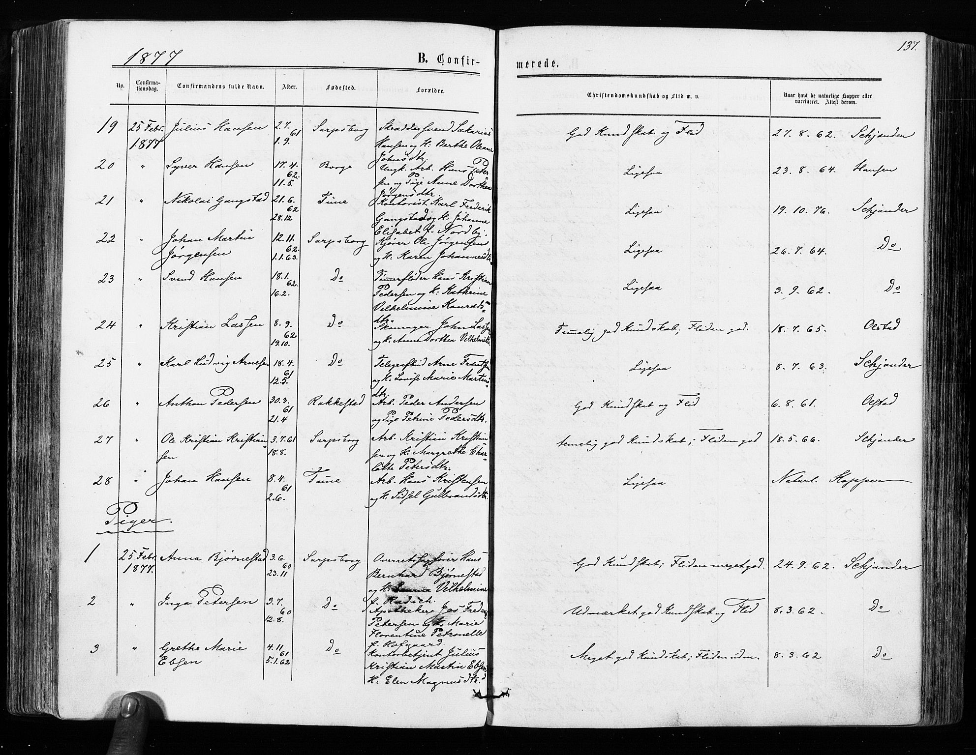 Sarpsborg prestekontor Kirkebøker, AV/SAO-A-2006/F/Fa/L0002: Parish register (official) no. 2, 1869-1877, p. 137