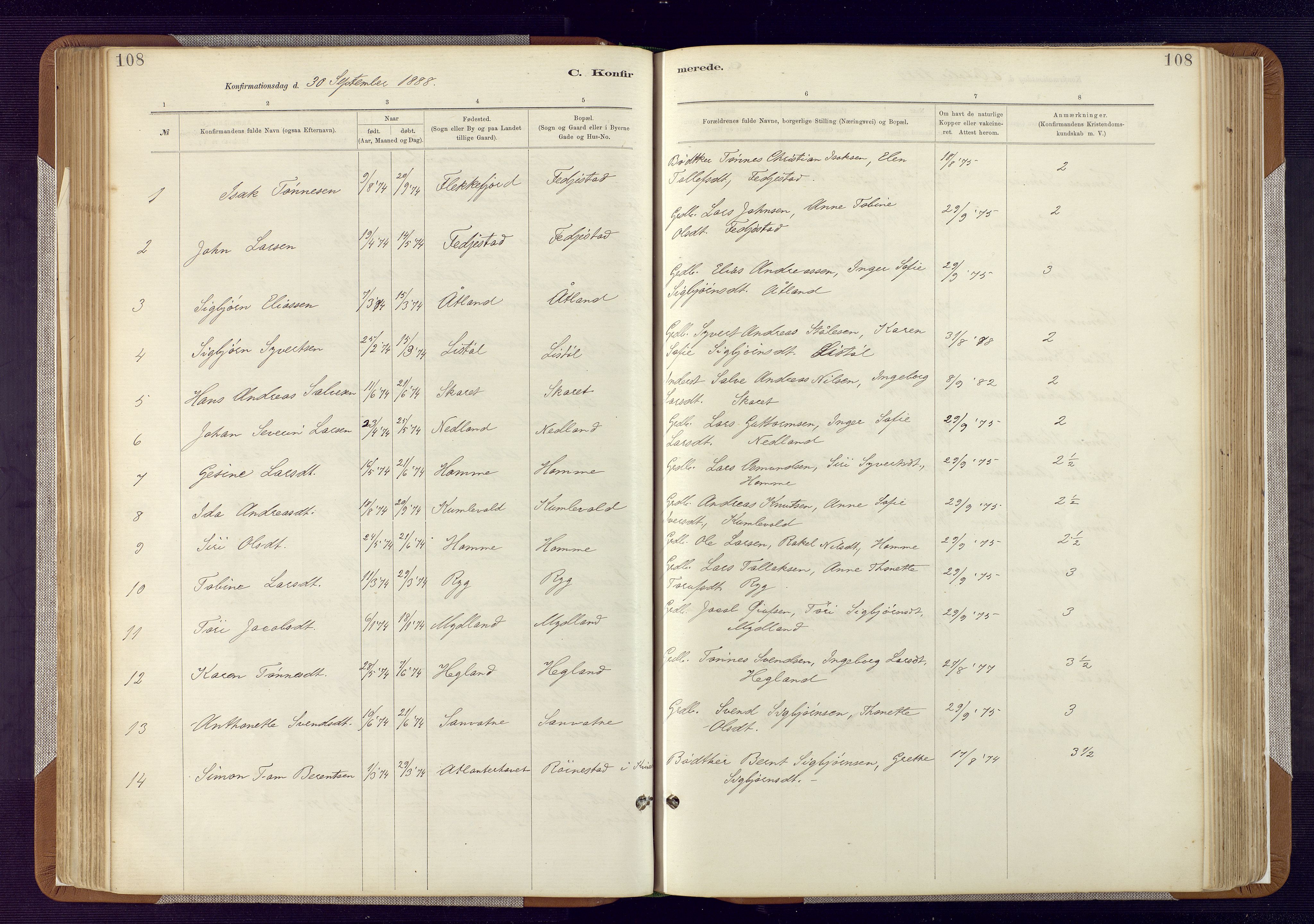 Bakke sokneprestkontor, SAK/1111-0002/F/Fa/Fab/L0003: Parish register (official) no. A 3, 1884-1921, p. 108