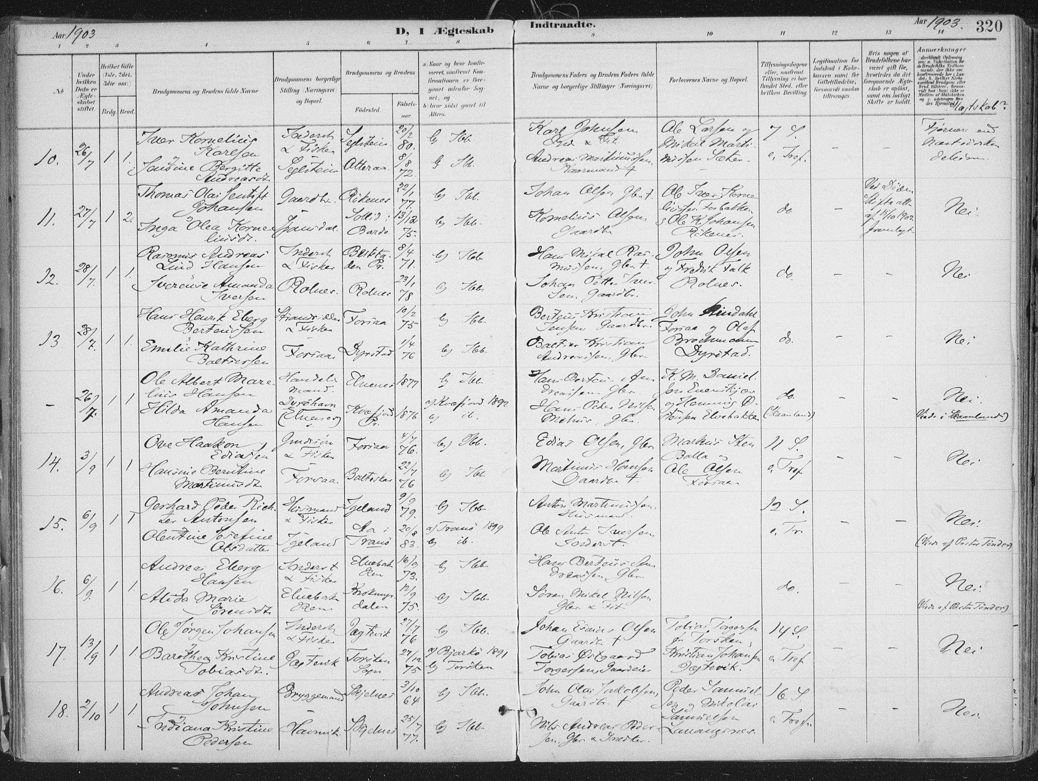 Ibestad sokneprestembete, SATØ/S-0077/H/Ha/Haa/L0017kirke: Parish register (official) no. 17, 1901-1914, p. 320
