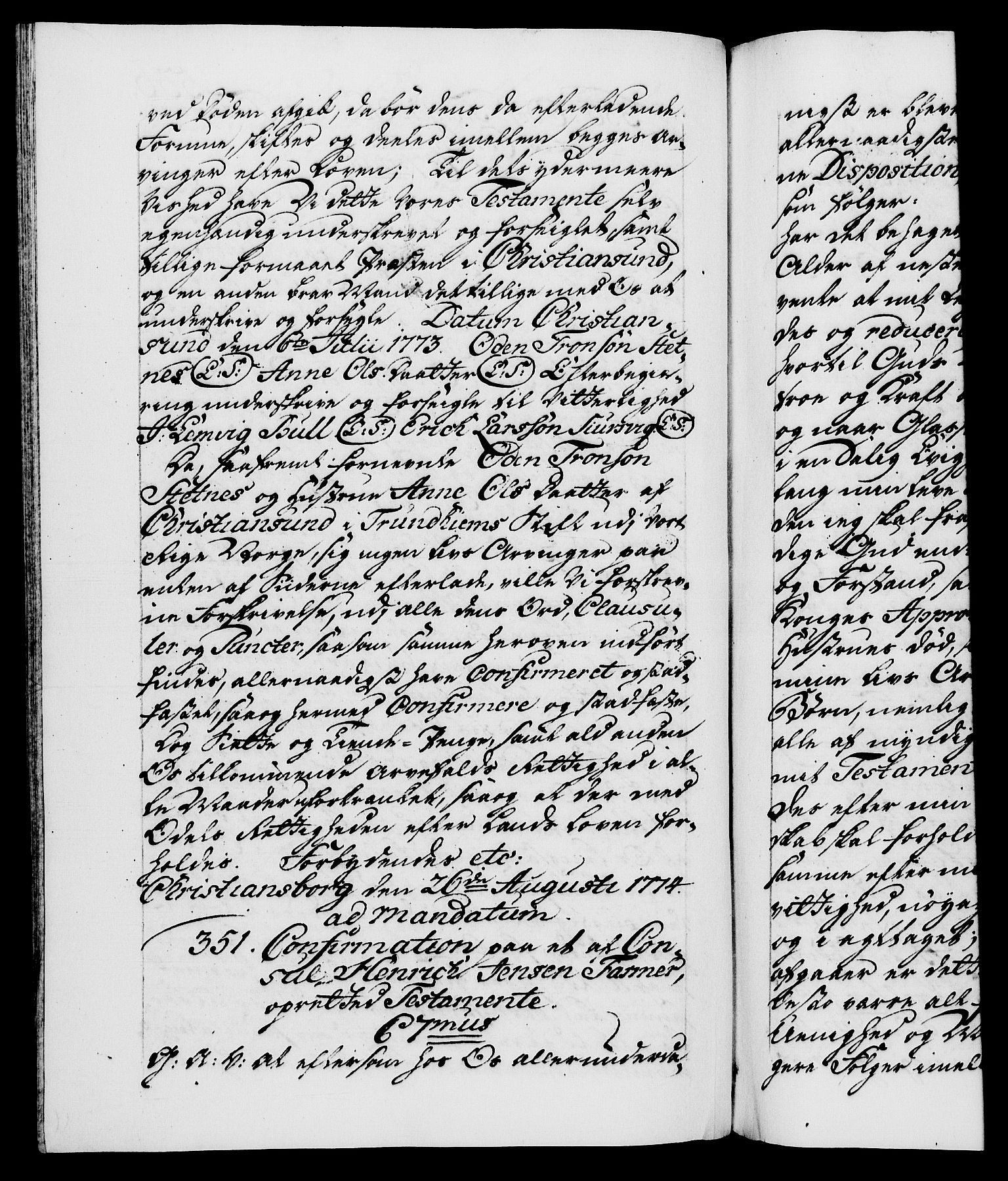 Danske Kanselli 1572-1799, AV/RA-EA-3023/F/Fc/Fca/Fcaa/L0046: Norske registre, 1773-1775, p. 536b