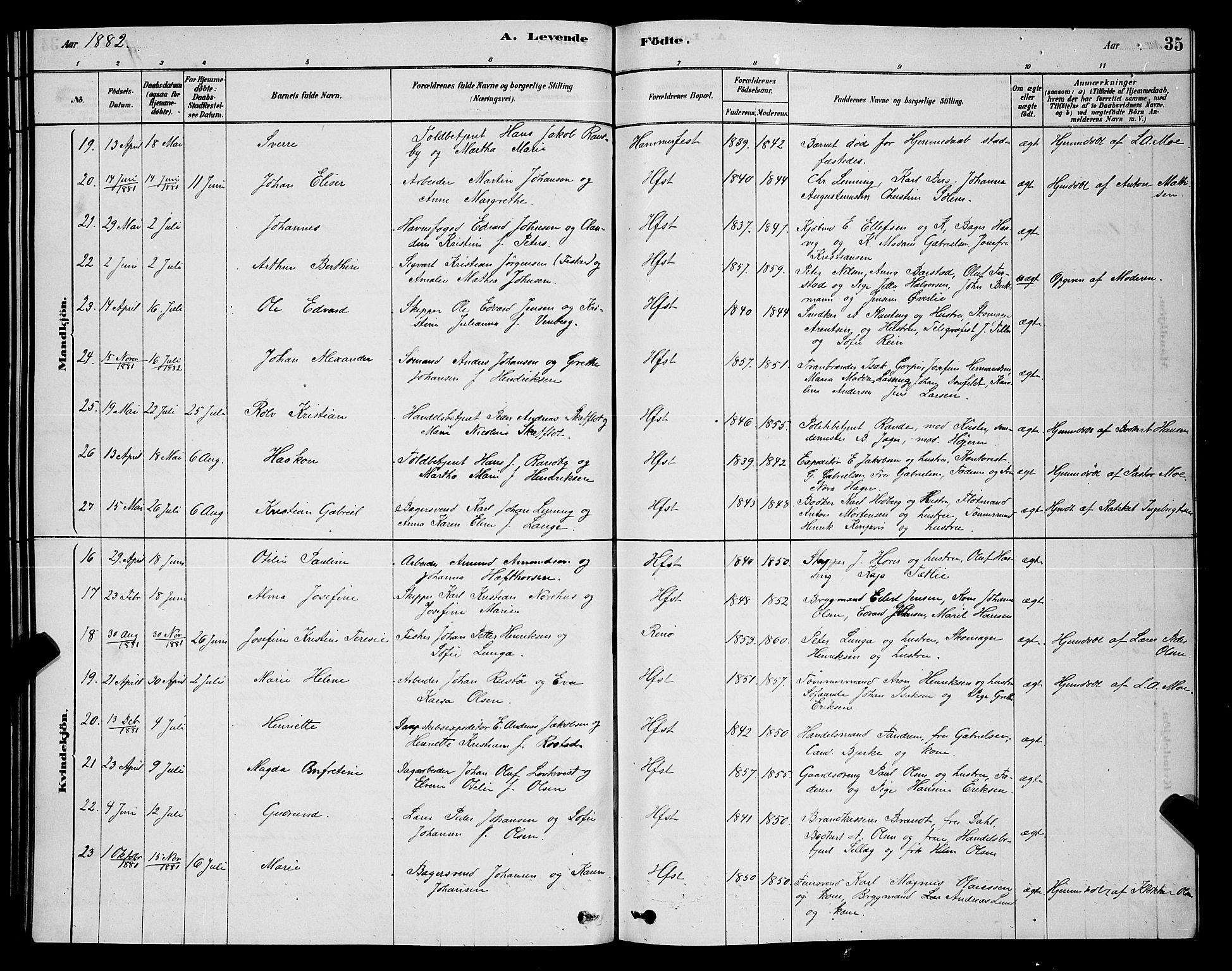 Hammerfest sokneprestkontor, AV/SATØ-S-1347/H/Hb/L0006.klokk: Parish register (copy) no. 6, 1876-1884, p. 35