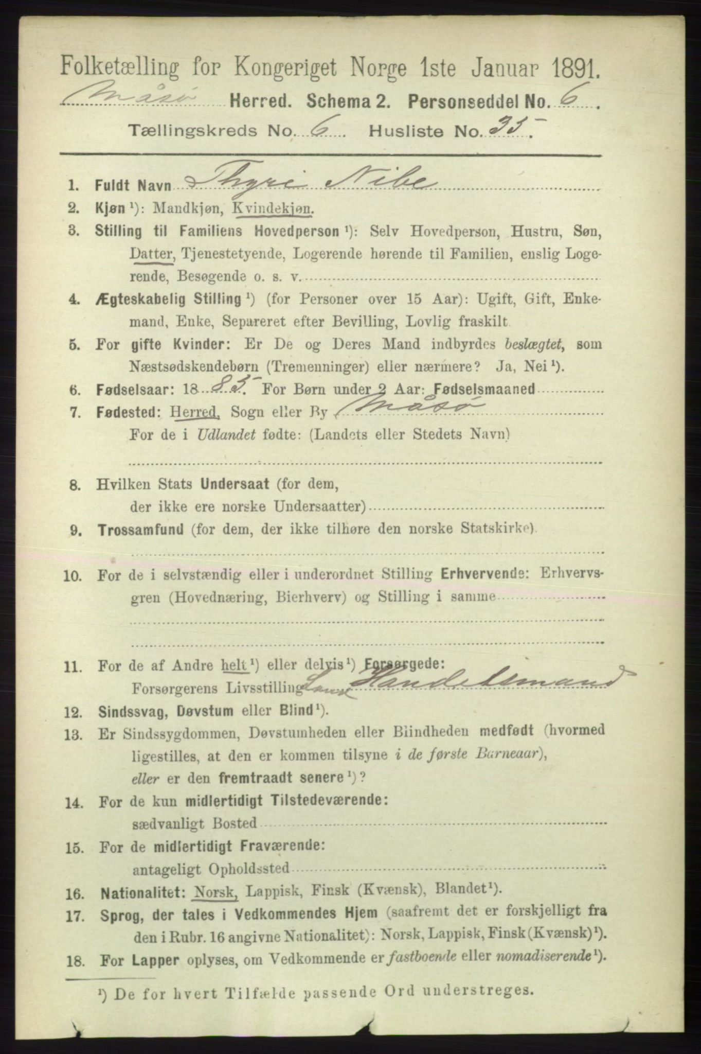 RA, 1891 census for 2018 Måsøy, 1891, p. 1325