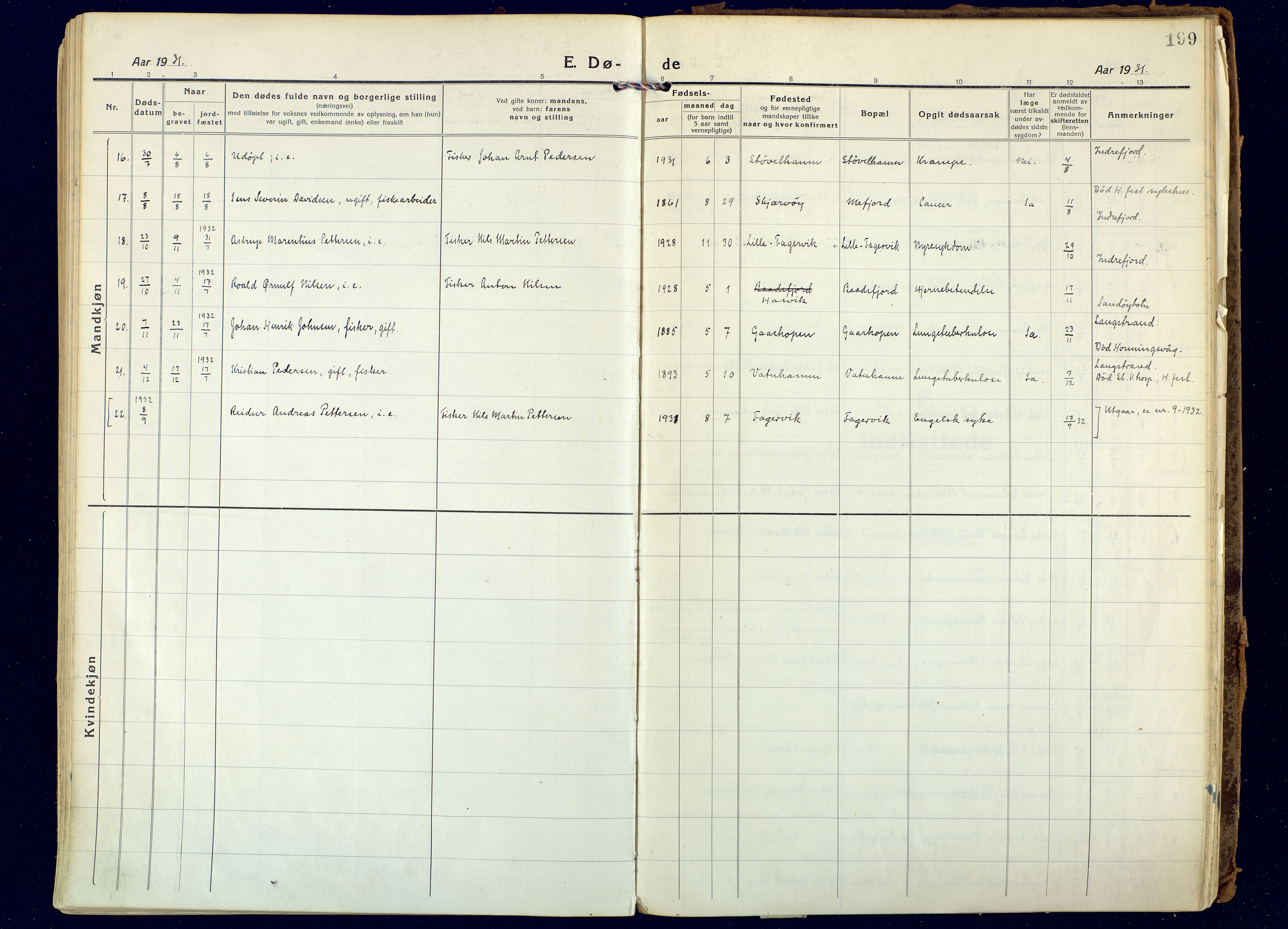 Hammerfest sokneprestkontor, AV/SATØ-S-1347/H/Ha/L0018.kirke: Parish register (official) no. 18, 1918-1933, p. 199